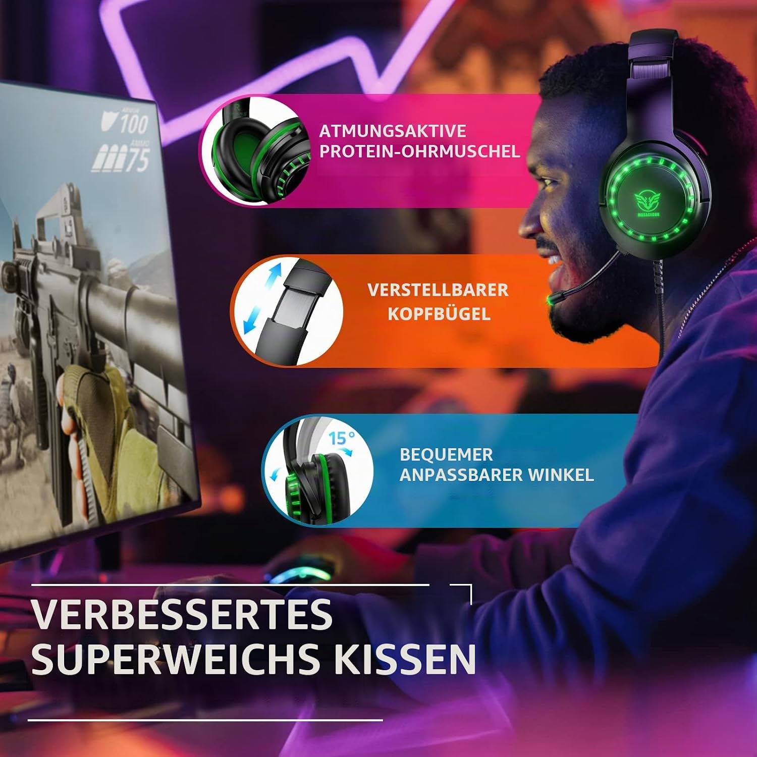 Thumbnail 4 de Pacrate Gaming Headset mit Mikrofon