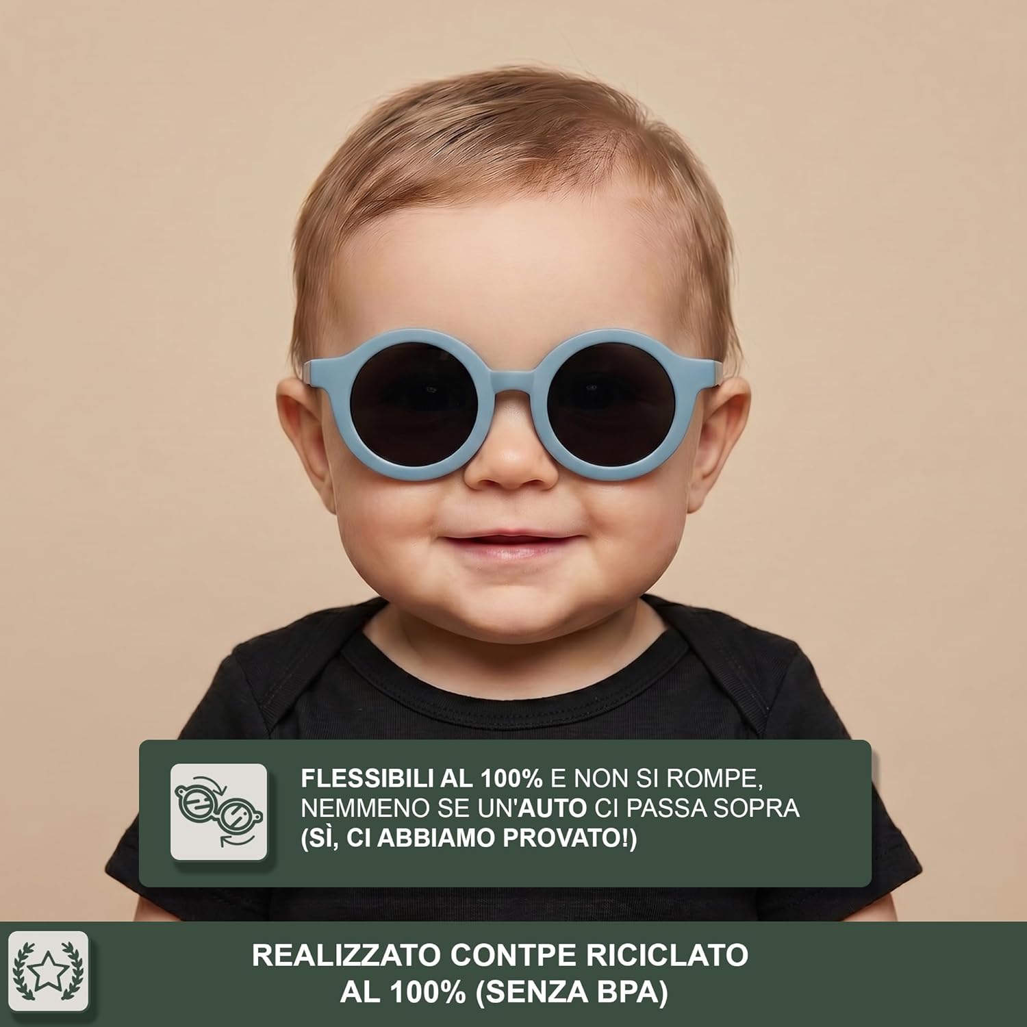Thumbnail 2 de BabyMocs Occhiali da sole per neonati 0-1,5 anni: rotondi, bioplastica, UV400 e fascia regolabile