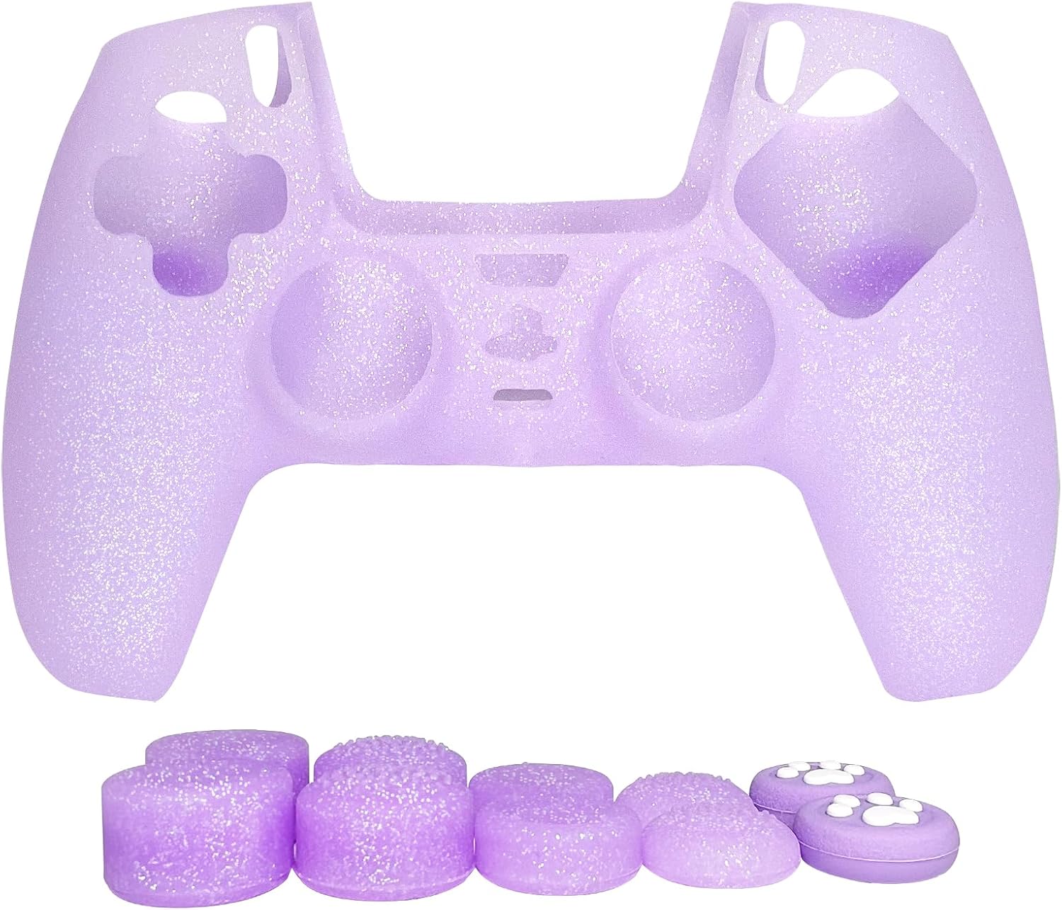 Detalle de HLRAO Purple Glitter anti-slip silicone cover skin for PS5 controller (8 thumb grips + 2 grips caps)
