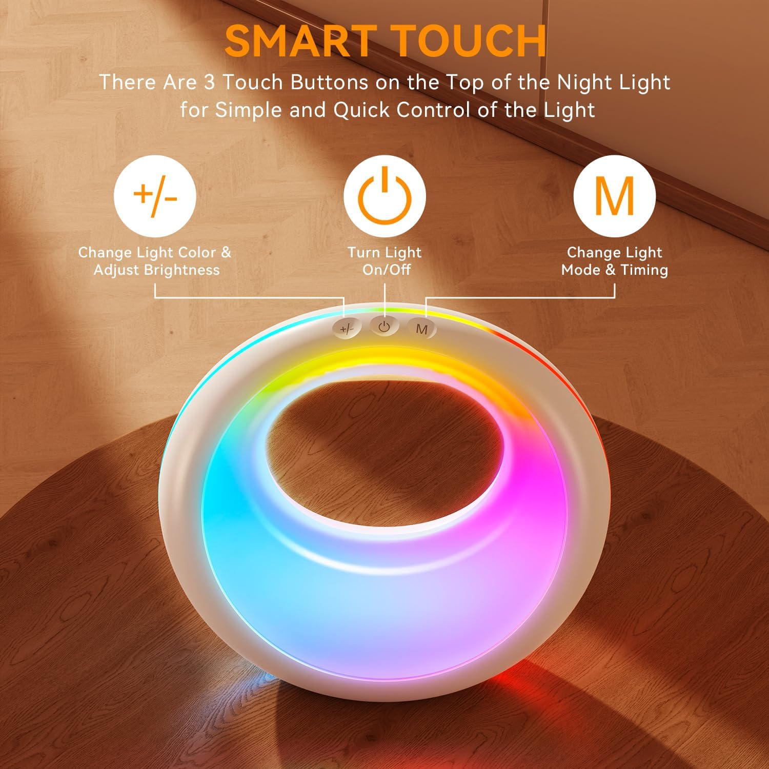 Detalle 2 de Auxmir LED Night Light rechargeable table lamp with 7 RGB colours, 9 modes and remote control