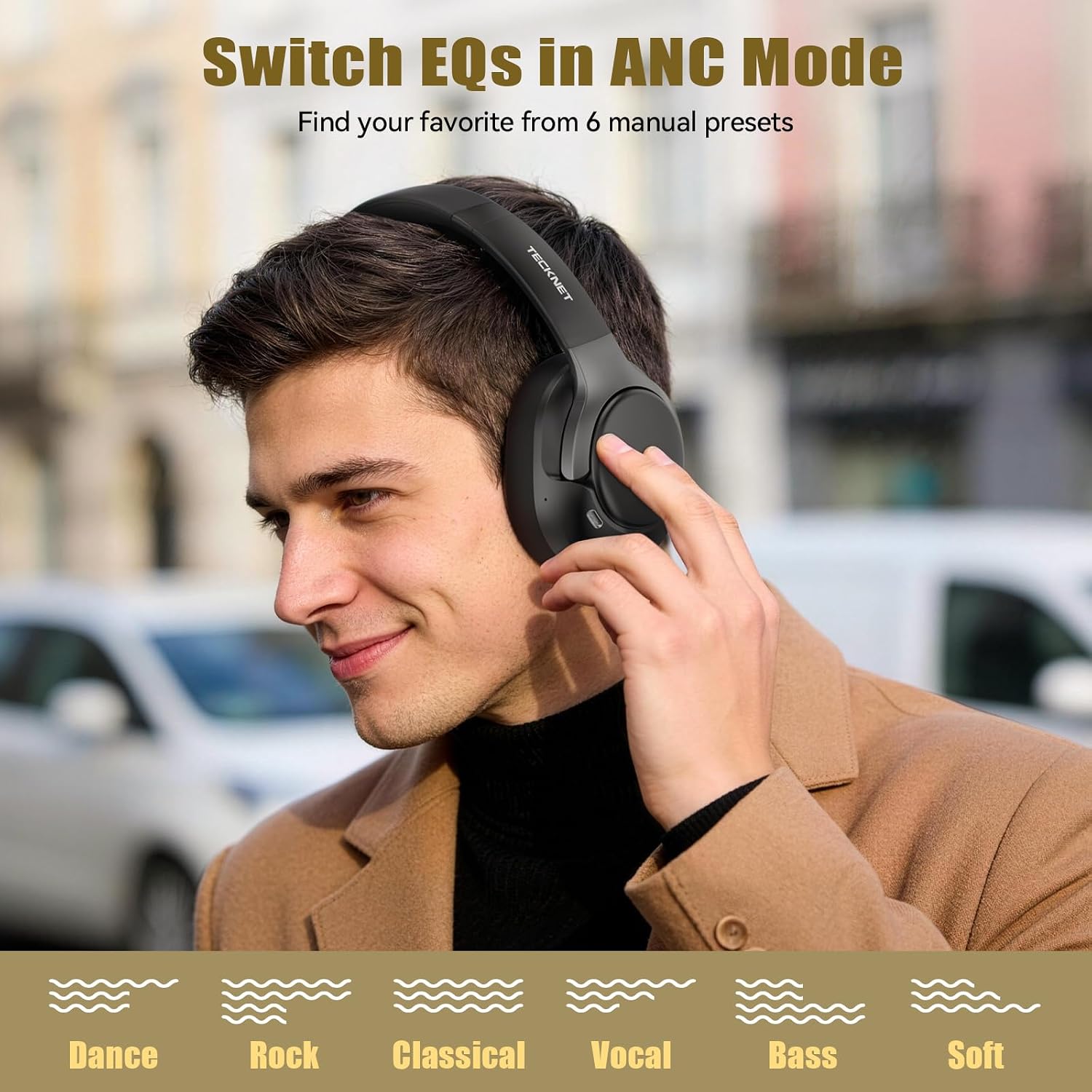 Thumbnail 2 de TECKNET Active Noise Cancelling Headphones with Bluetooth 6.0, 70H Playtime, 6 EQ Modes, and 3.5mm Cable