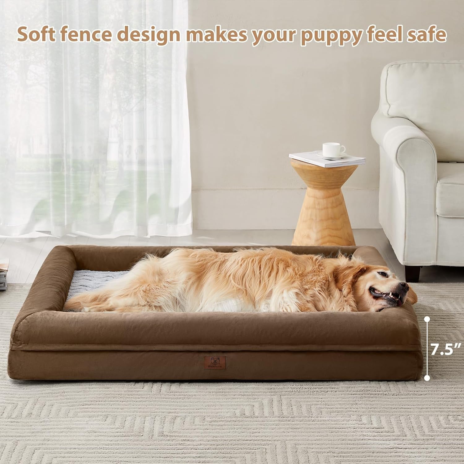 Thumbnail 6 de WNPETHOME XXXX-L Giant Dog Bed, Brown Velvet with Bolster Sides