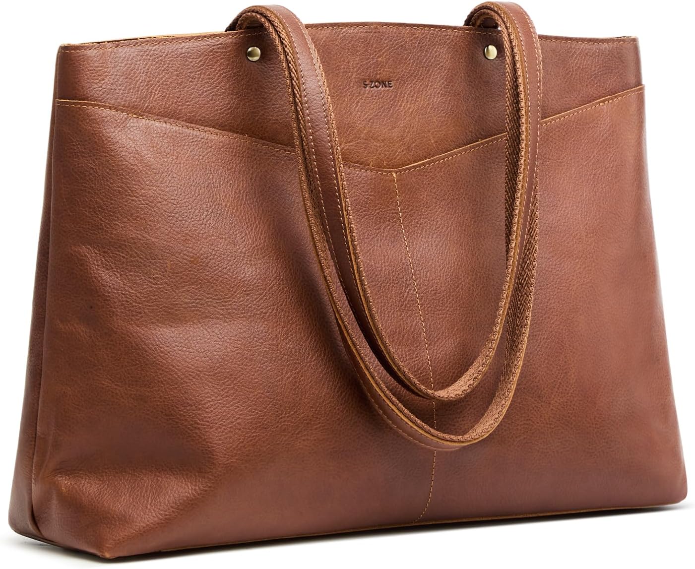 Detalle de S-ZONE Genuine Leather Tote Bag for Women – Large Capacity Work & Travel Handbag