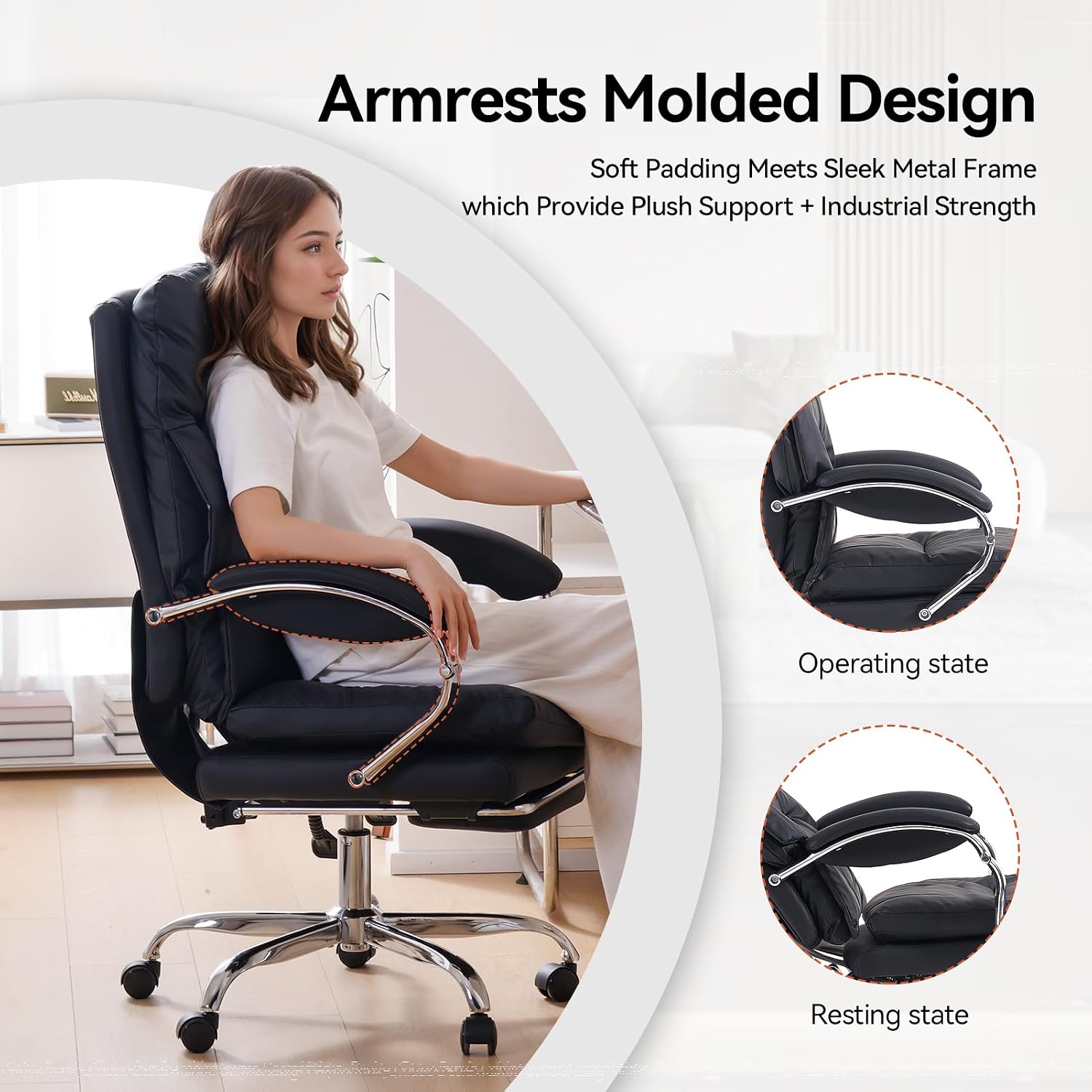 Thumbnail 4 de EMIAH Sedia da Ufficio Direzionale con Poggiapiedi — ergonomia, pelo pelle PU e rotelle per lunghe sessioni di lavoro