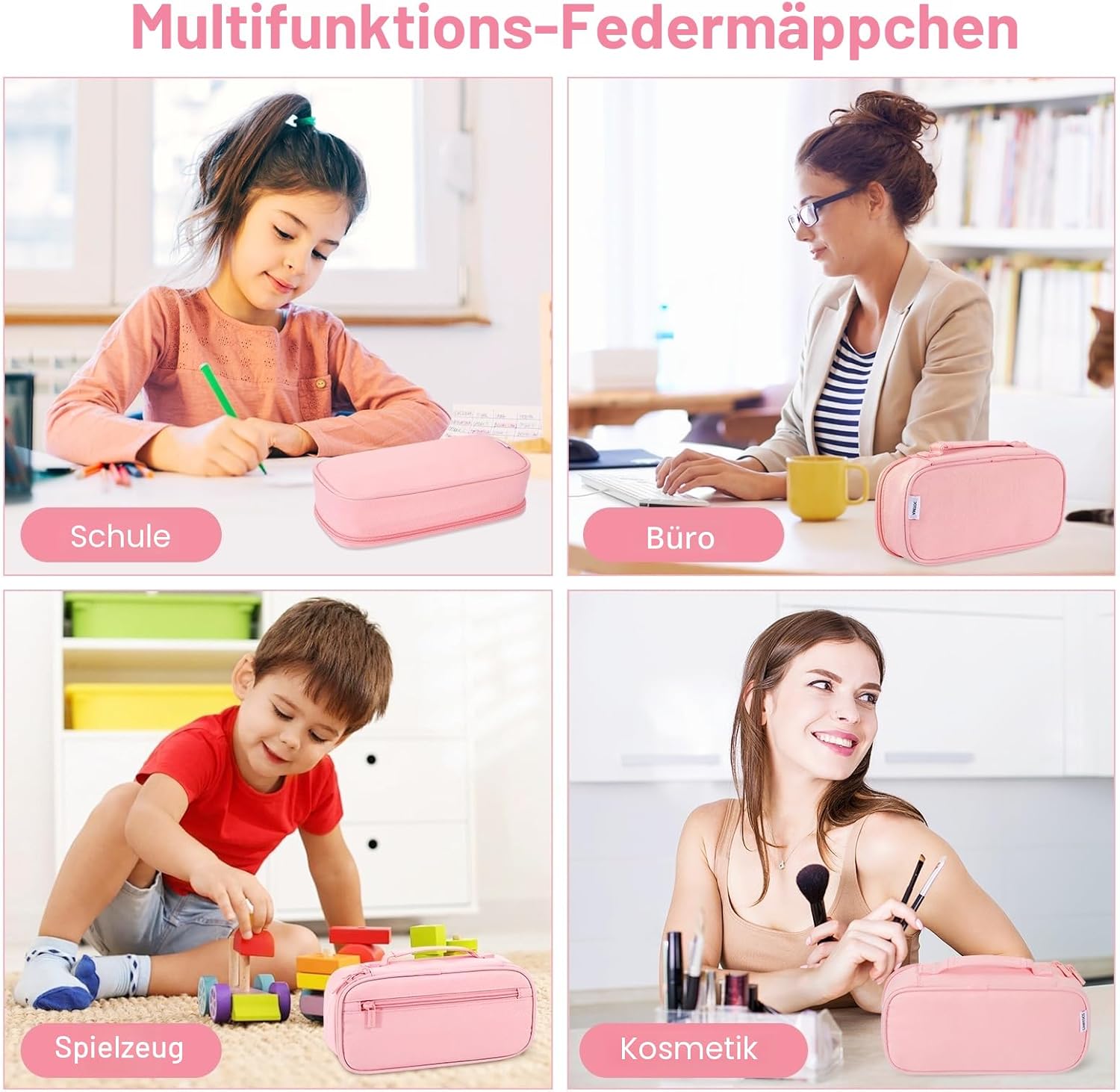 Detalle de Betarami Federmäppchen Federtaschen Mäppchen Etui Stifte 5 Fach – großes Fassungsvermögen, Rosa