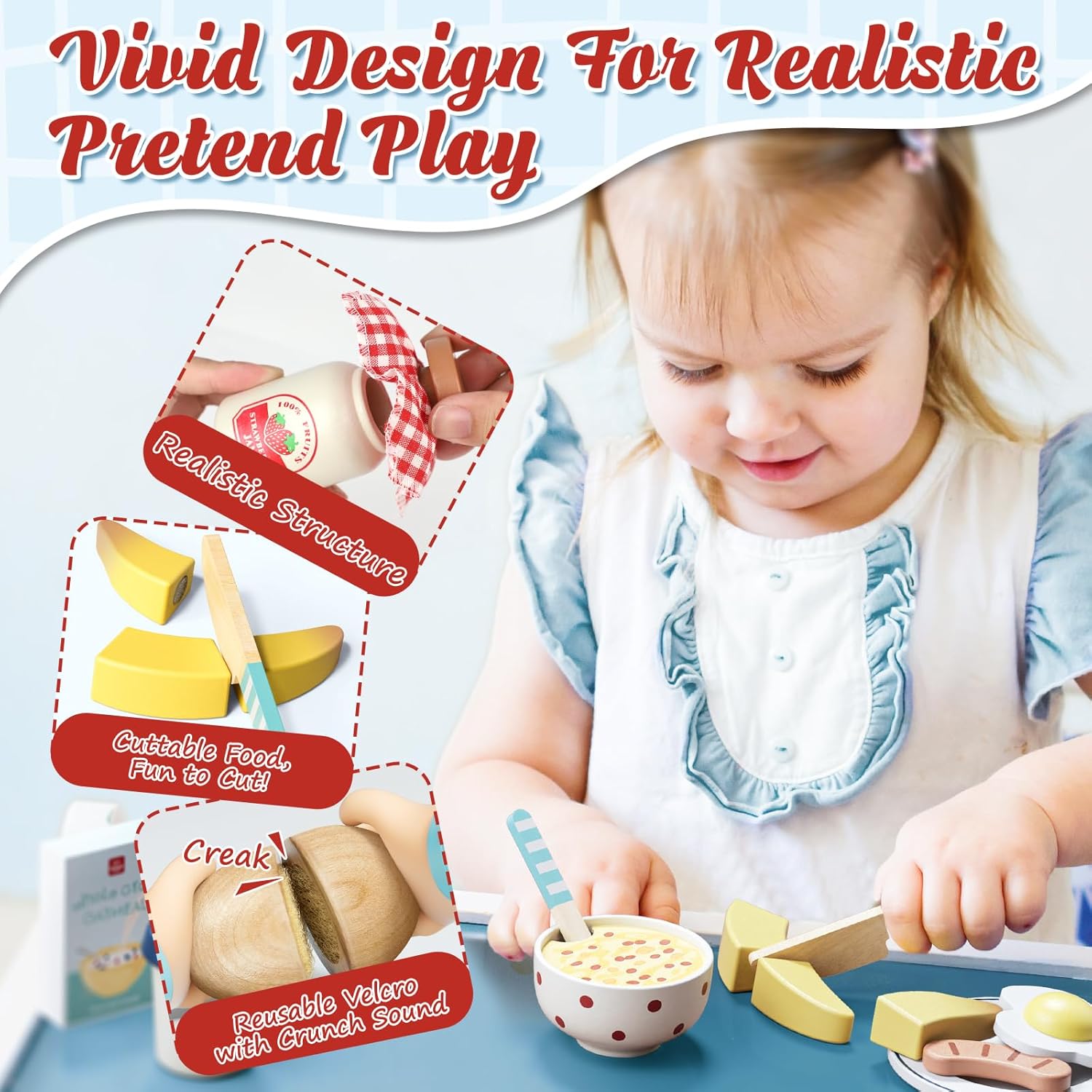 Thumbnail 1 de Lehoo Castle Wooden Food Toys – wooden breakfast play set for toddlers aged 3+