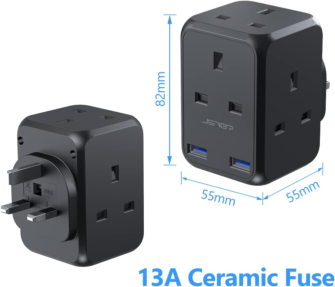 Thumbnail 4 de JSVER USB 4-Way Sockets 13A Cube Extension Plug