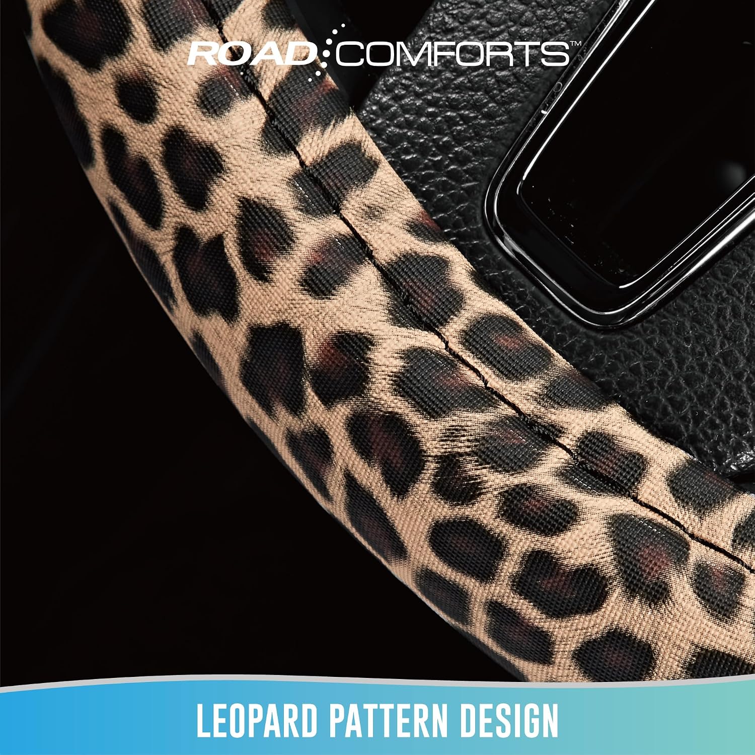 Detalle de Road Comforts Leopard Steering Wheel Cover, Black PVC Leather with Padded Grip
