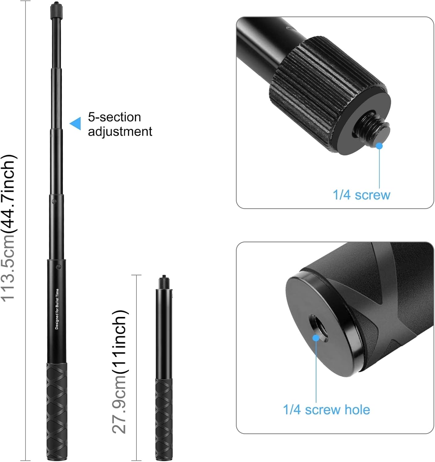 Detalle de PULUZ 2-in-1 Selfie Stick Tripod for Insta360 X4/X3, DJI Osmo Action and 360 Cameras
