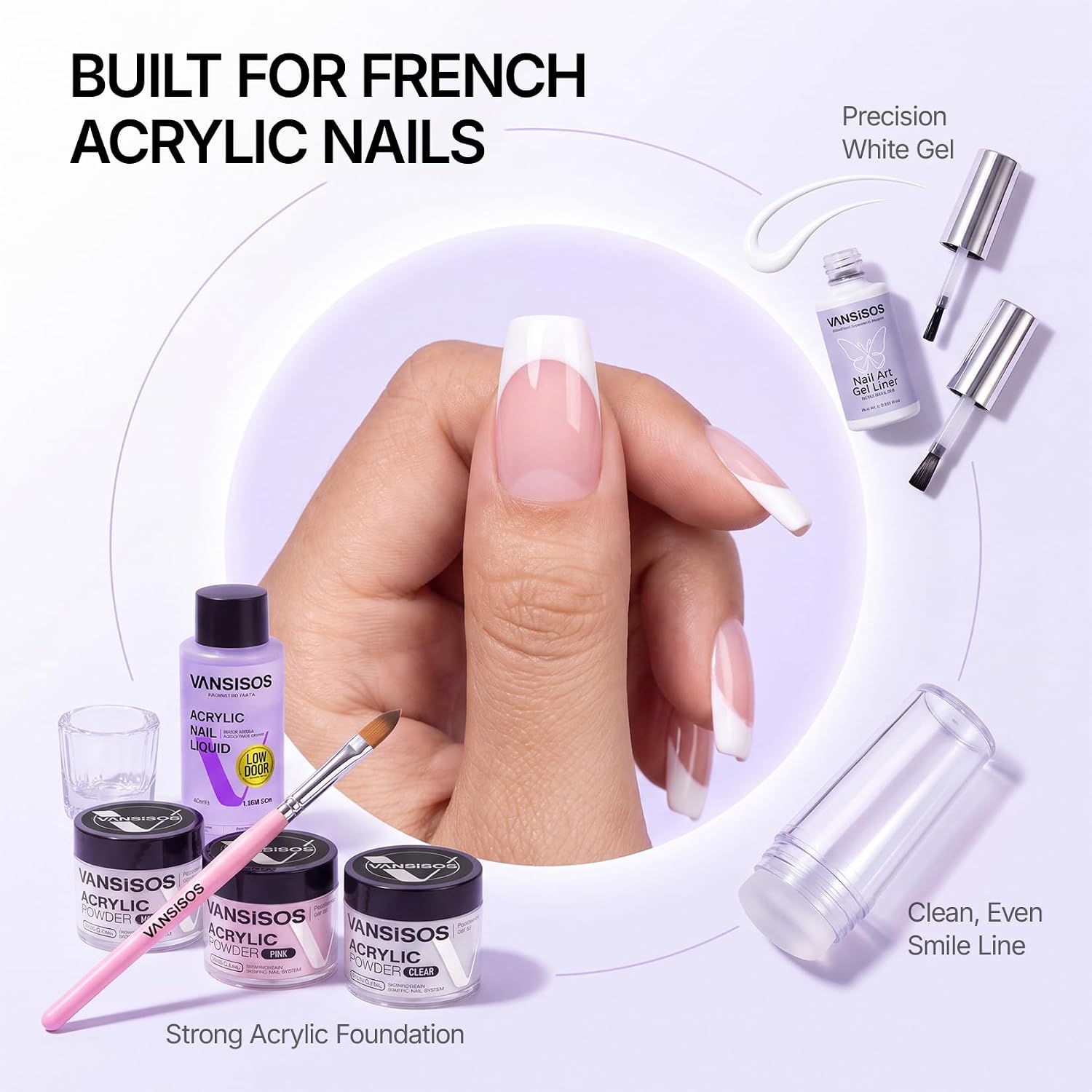 Detalle 2 de VANSISOS Acrylic Nail Kit, 40ml Liquid, Three Powders and 10ml Gel Liner