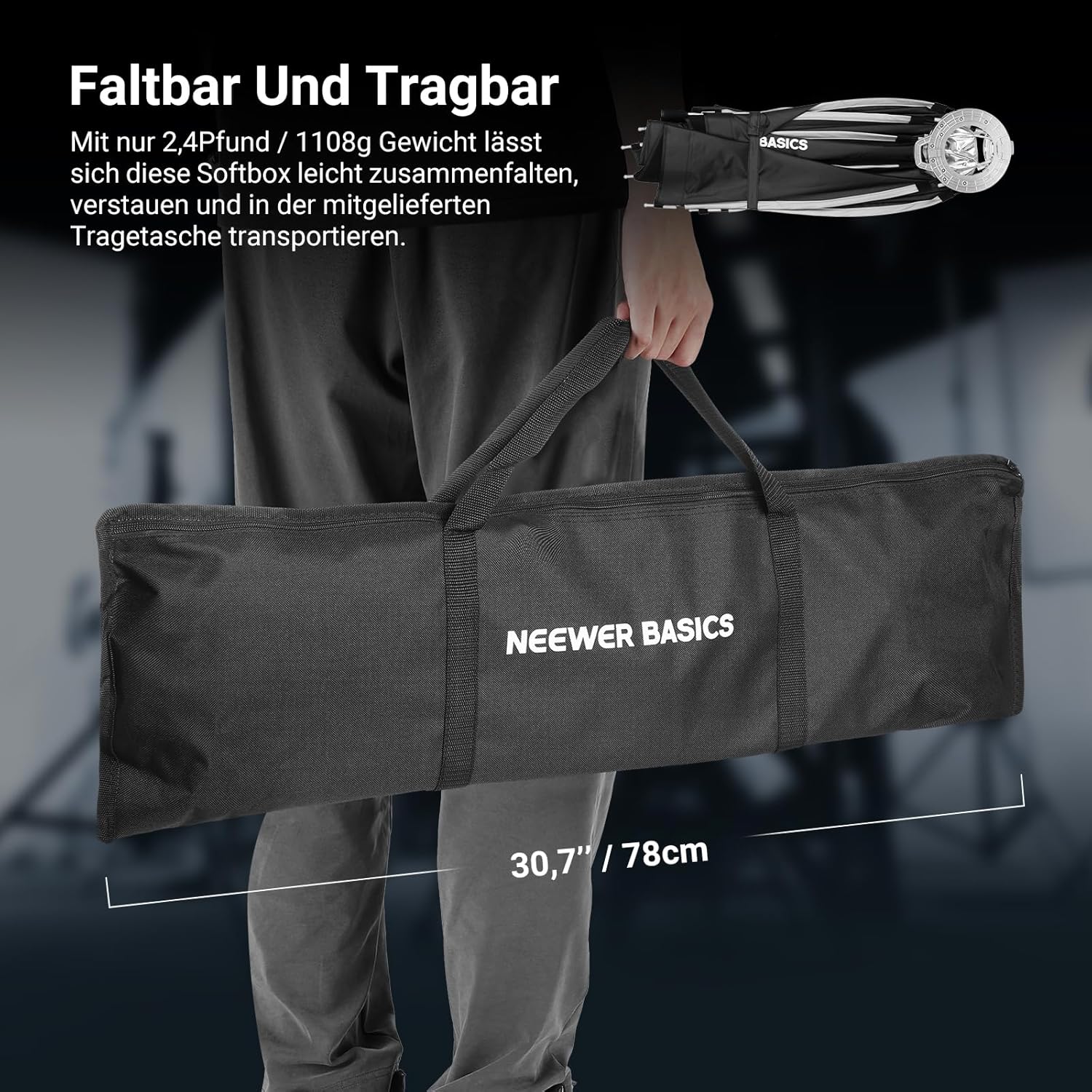 Thumbnail 6 de NEEWER Basics Parabolische Softboxen 90 cm (Bowens Mount) – mit Honeycomb Grid, Diffusoren und Tasche