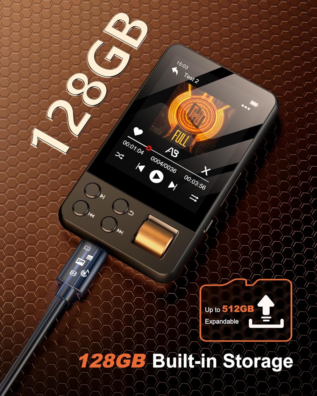 Detalle 2 de AGXOV Lecteur MP3 Bluetooth 5.4 avec écran tactile 2,4" et carte TF 128 Go — multiformat et hors ligne