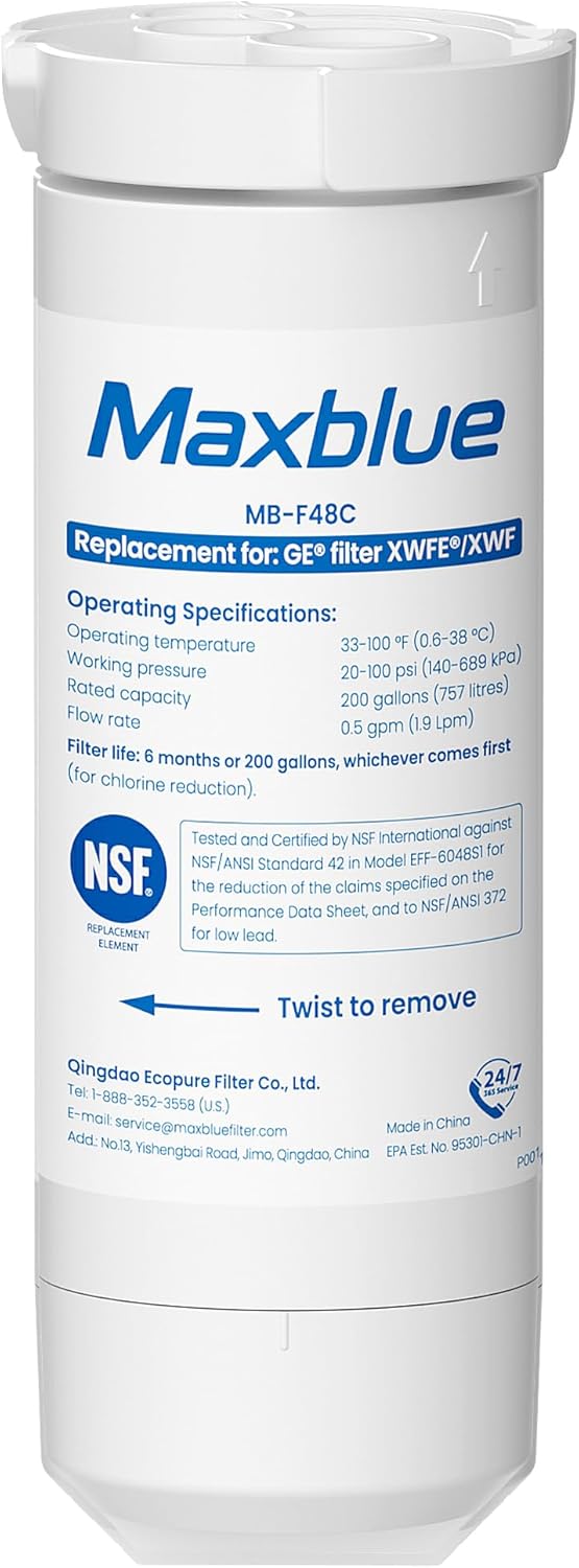 Detalle de Maxblue MB-F48C Refrigerator Water Filter with Built-In Chip, Replacement for GE XWFE