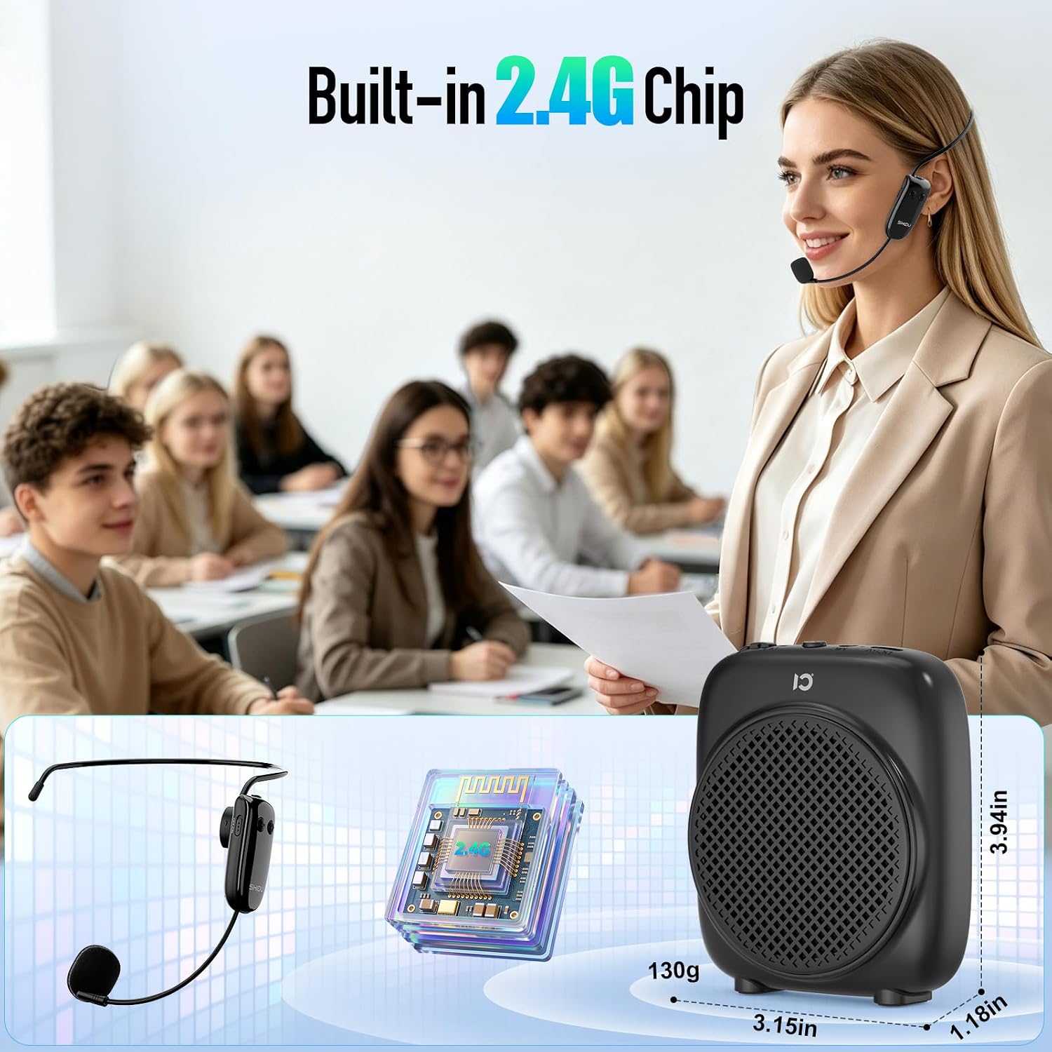Detalle de SHIDU S513 Mini Voice Amplifier, 18W Speaker with Dual Mics and Bluetooth 6.0