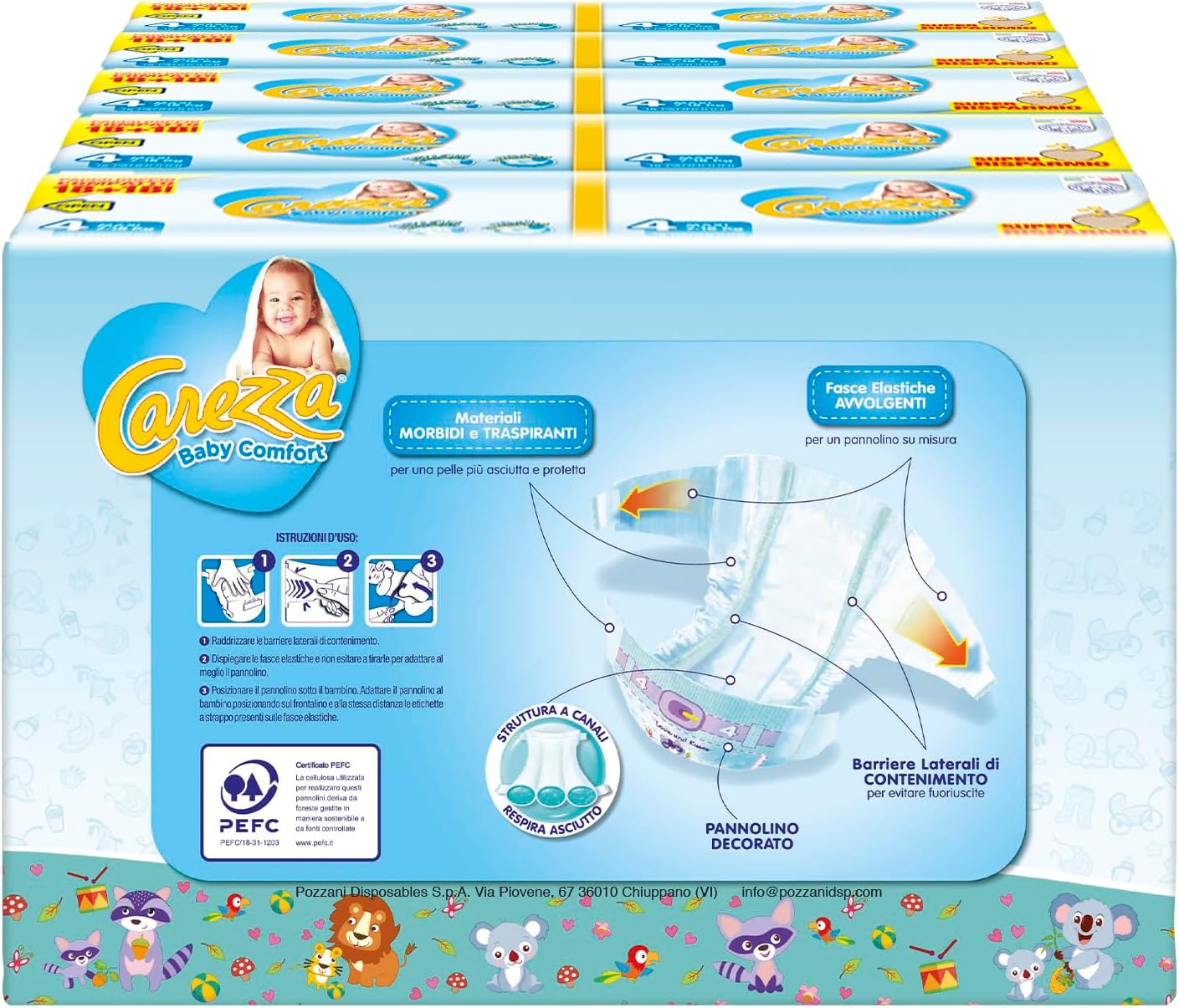 Detalle de Carezza Baby Comfort Maxi | Taglia 4 (7-18 kg) – 144 pannolini: comfort, asciutto e sicurezza Made in Italy