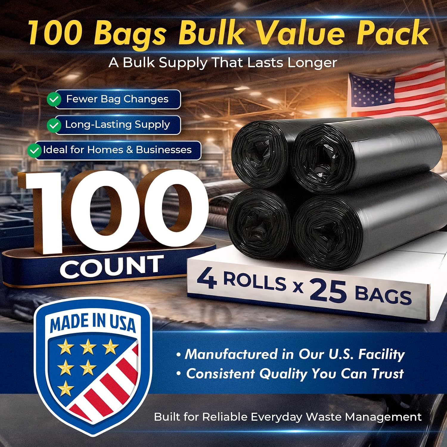 Detalle 1 de Delxo 30–33 Gallon Trash Bags, 100 Count, 1.2 Mil, 32” x 38”