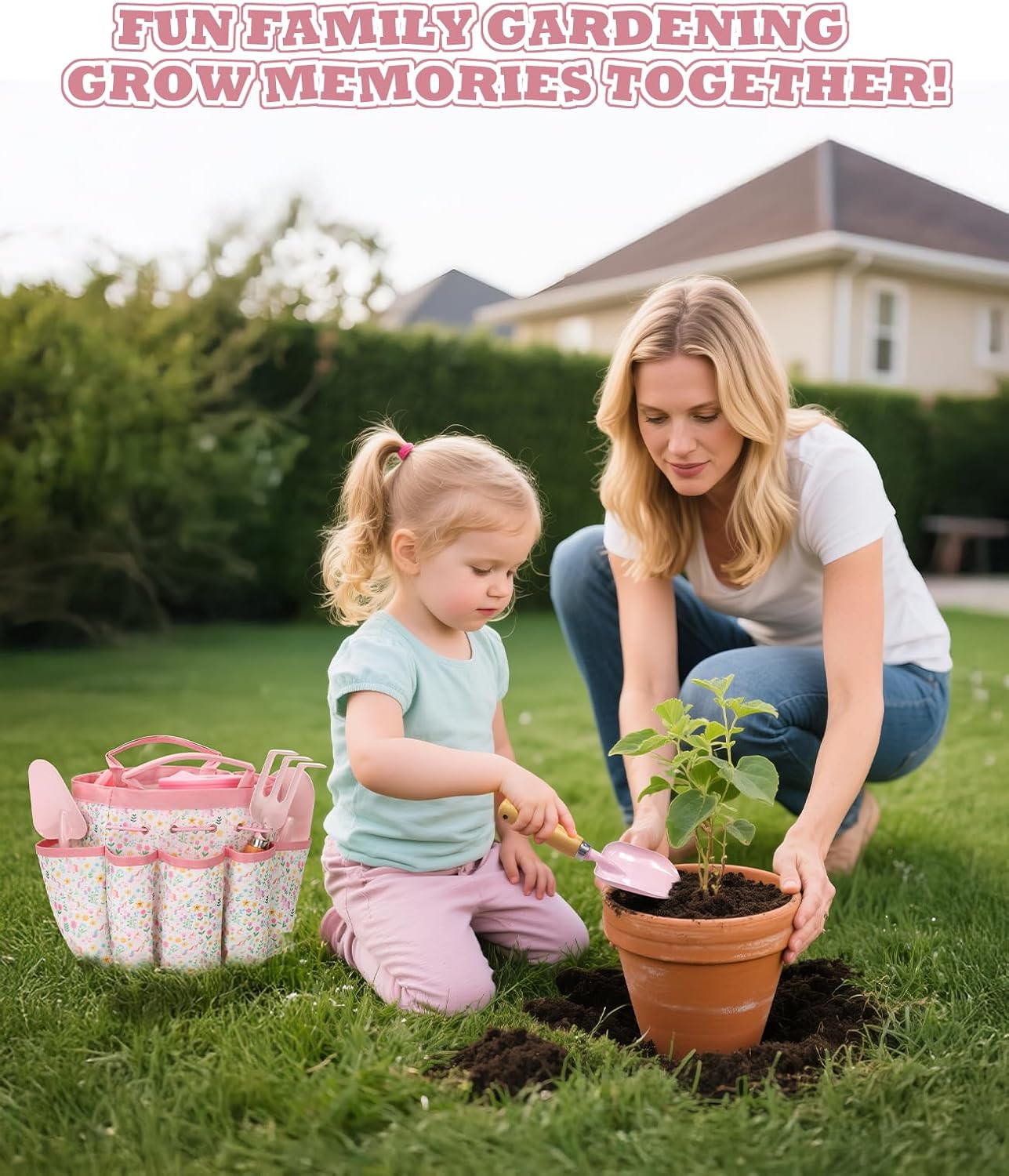 Thumbnail 5 de YAUNGEL Kids Gardening Set (Wooden Rake, Shovels, Gloves, Watering Can, Apron & Tote Bag) — Pink