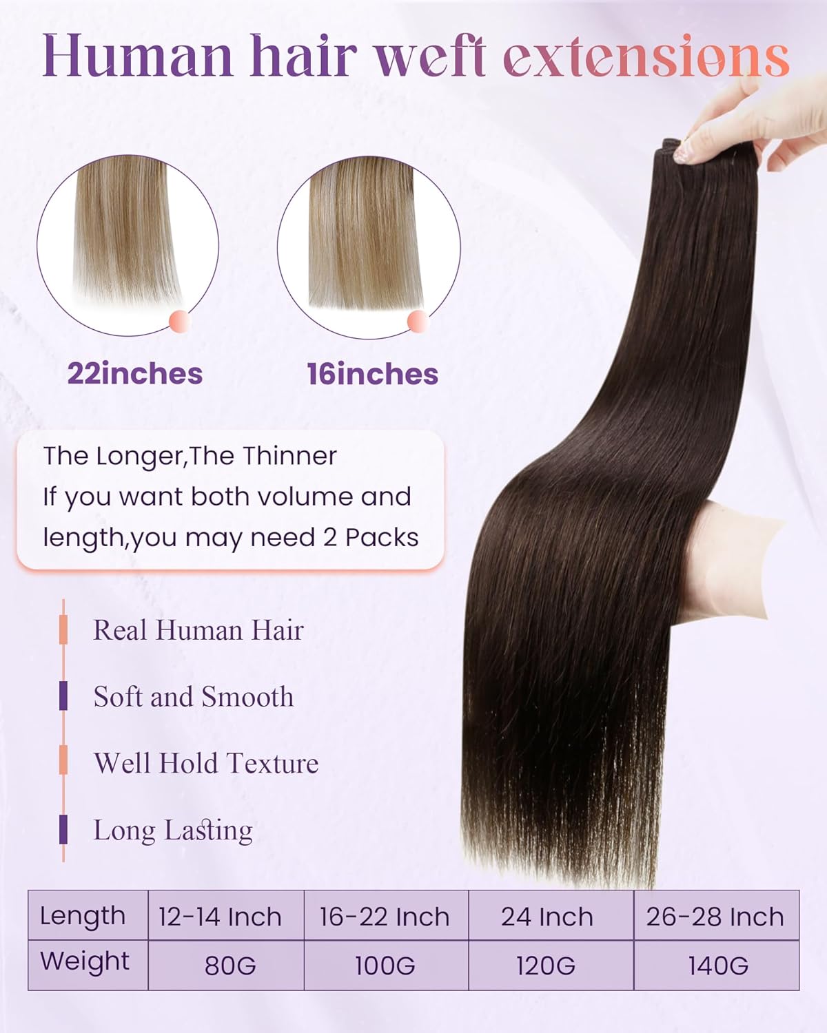 Detalle de LaaVoo Tressen-Extensions aus Echthaar (Braun, #4) zum Einnähen – 60 cm, 100 g