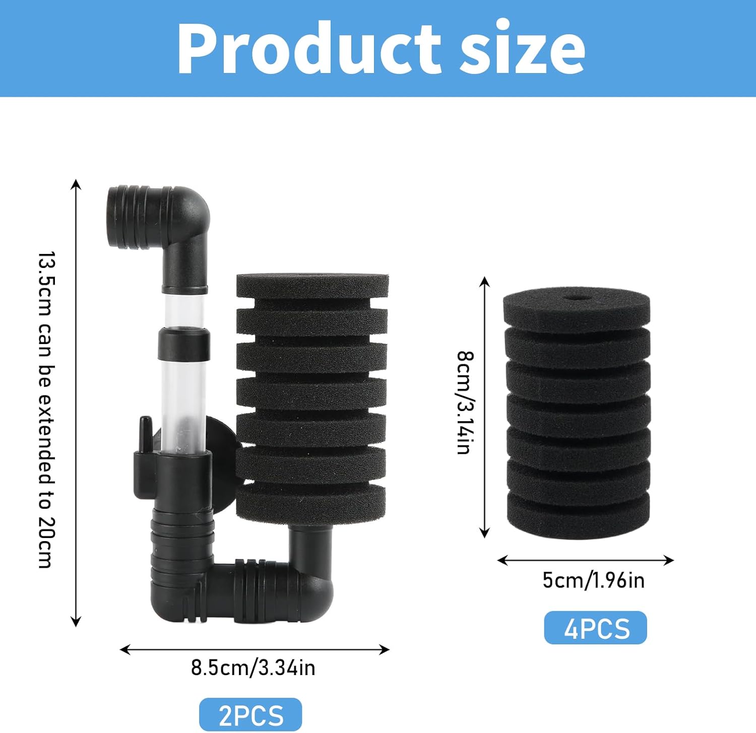 Detalle de ROSYLEVE 2-Piece Aquarium Single Head Sponge Filter Set with 4 Replacement Sponges