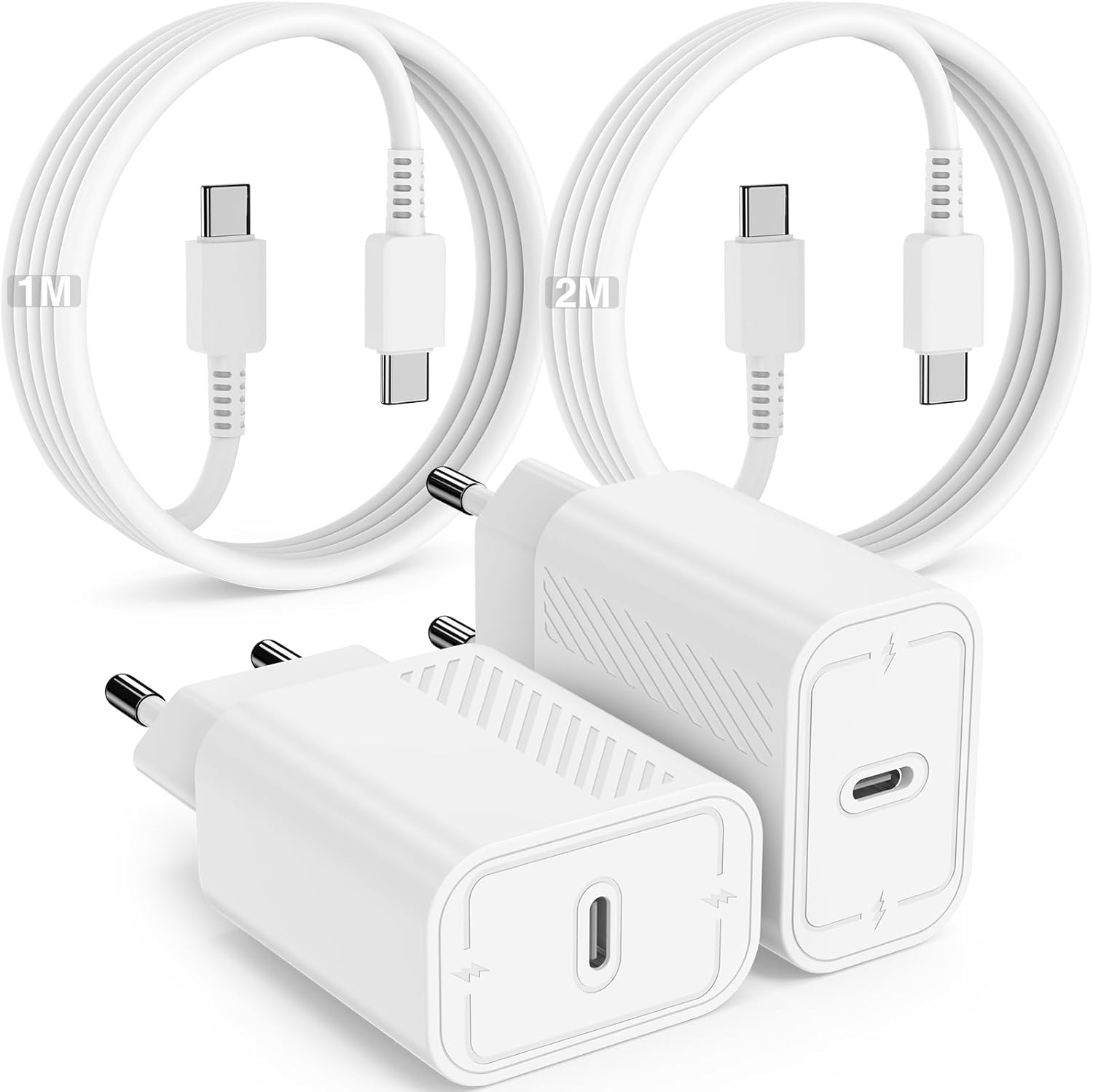 Detalle de 45W Dual-Port USB‑C Ladegerät mit 2× 2 m Kabeln – Schnellladen für iPhone 17/16/15 Serie und mehr