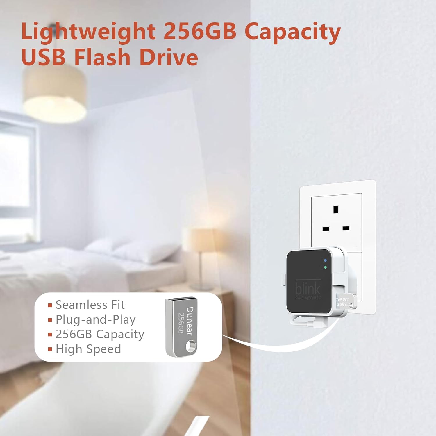 Thumbnail 1 de 256GB USB Flash Drive & Outlet Mount for Blink Sync Module 2 (No-Drilling)