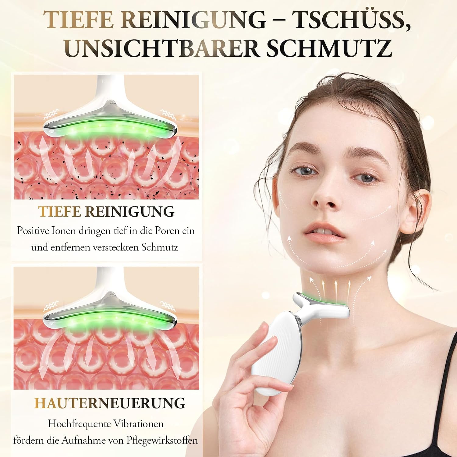 Detalle de ANLAN Gesichtsmassagegerät mit 7 LED-Farben, Wärmefunktion und Hochfrequenz-Vibration – Gua Sha Elektrisch