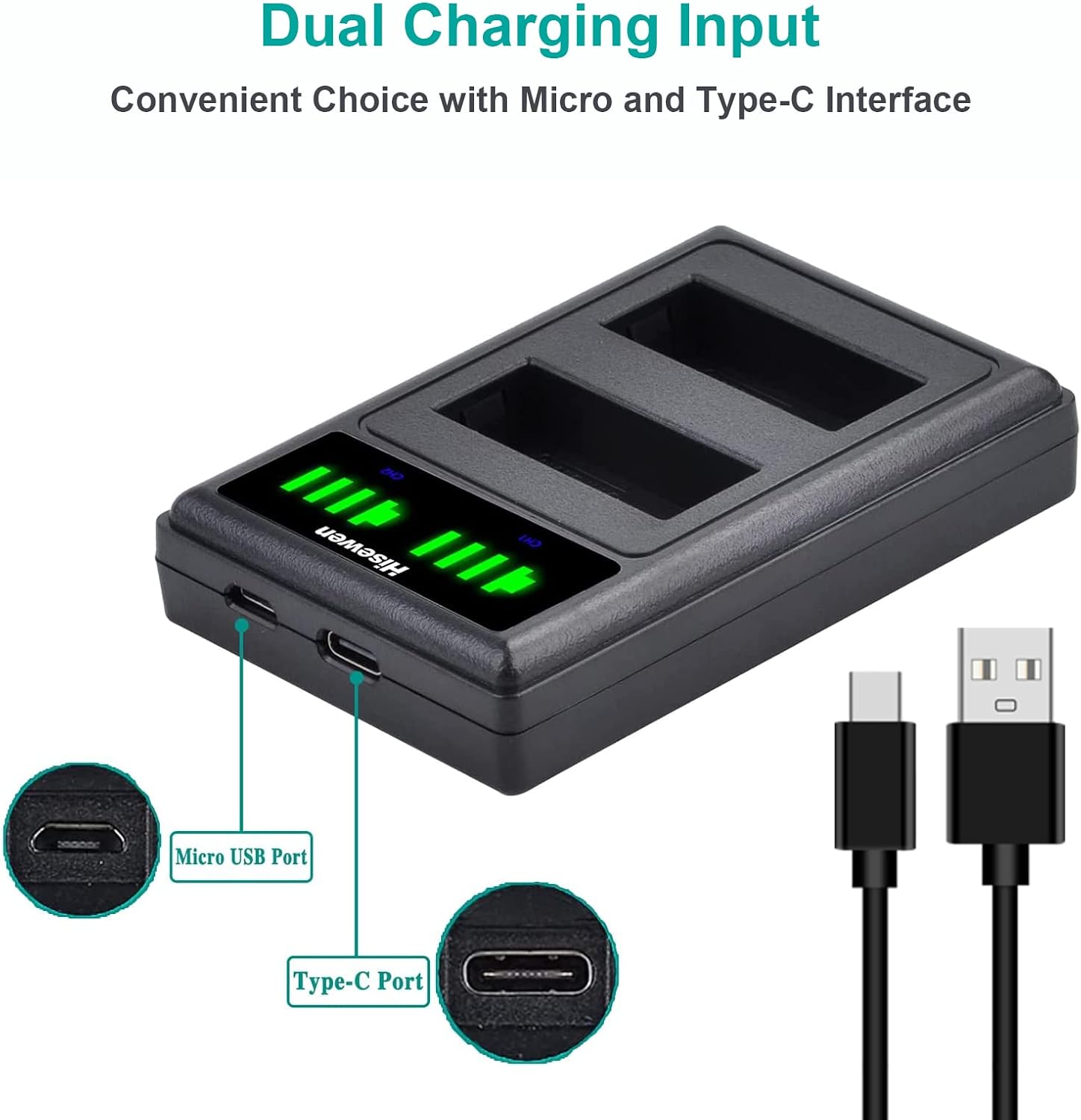 Detalle 2 de Hisewen EN-EL14 ENEL14a Battery 2 Pack with Dual Charger for Nikon DSLRs