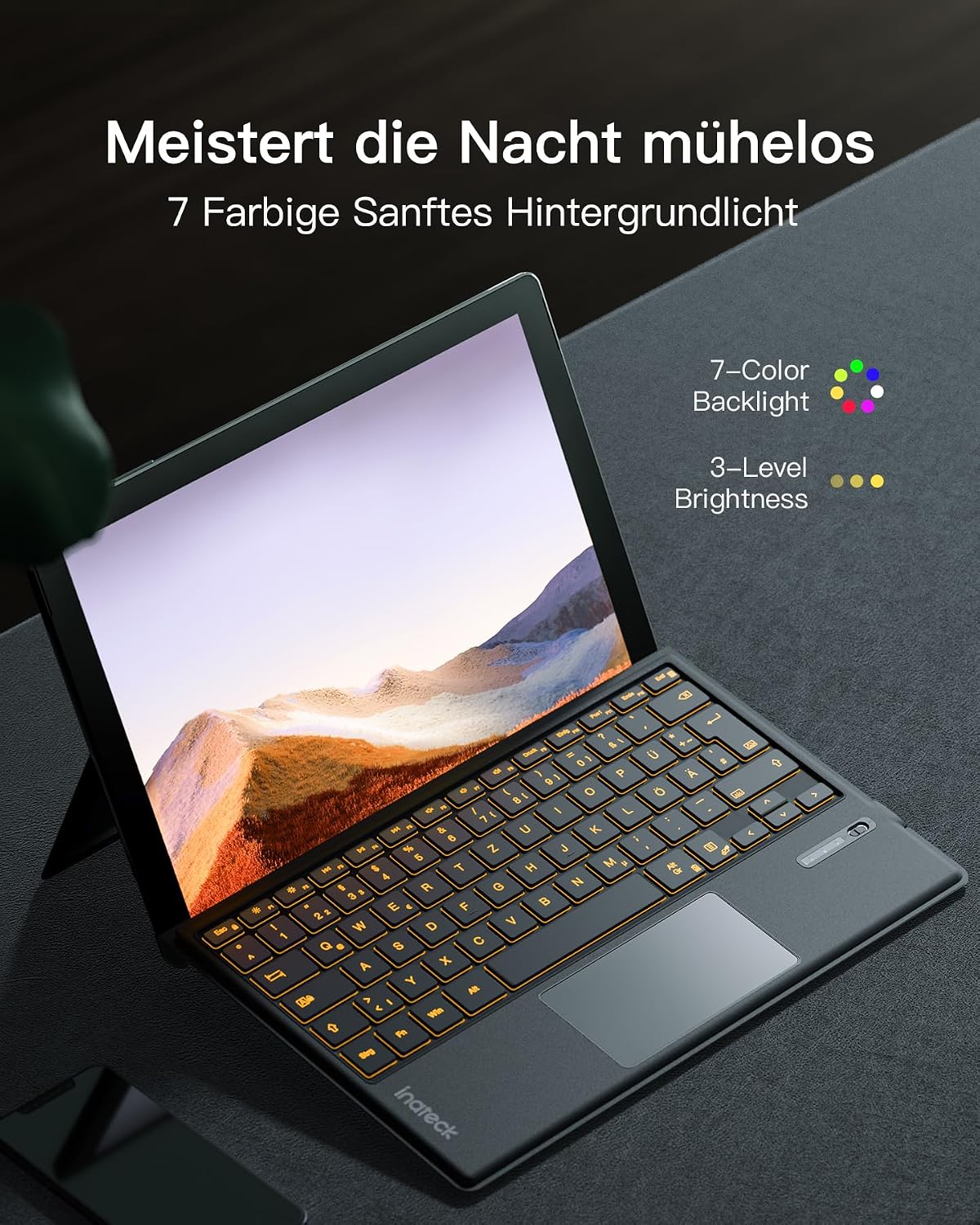 Thumbnail 5 de Inateck KB02027 Surface Pro 7 Tastatur (QWERTZ) mit Trackpad-Kompatibilität, Bluetooth 5.3 und 7-farbiger Hintergrundbeleuchtung