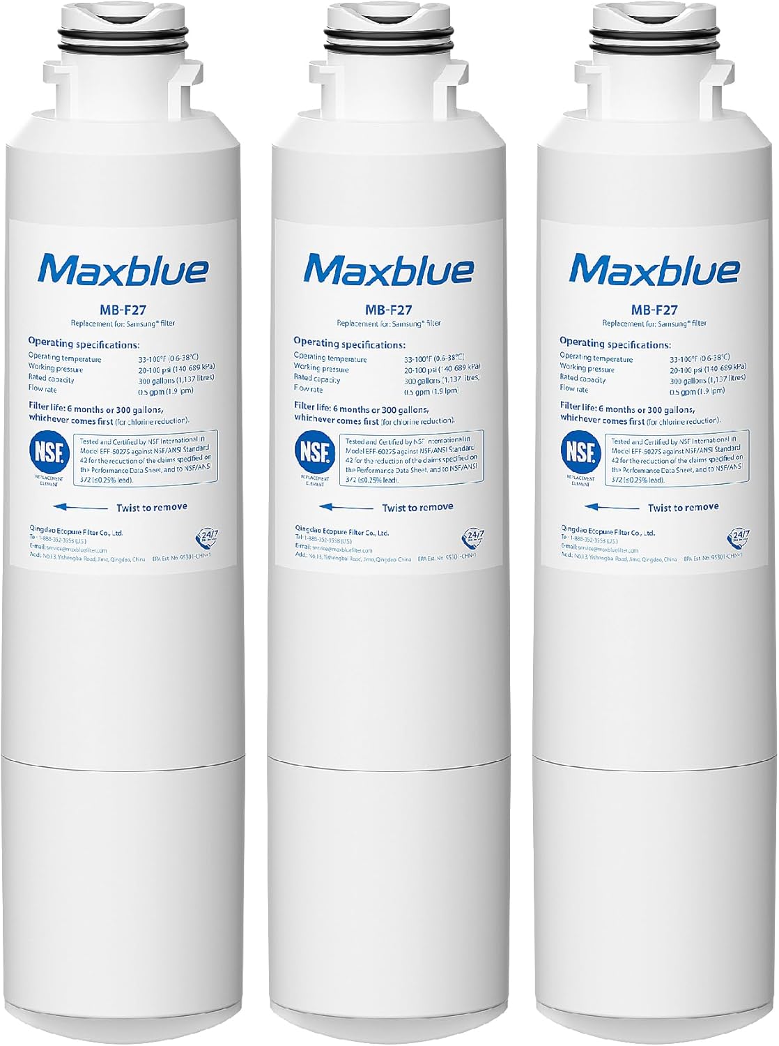 Detalle de Maxblue MB-F27 Refrigerator Water Filter, 3-Pack for DA29-00020B