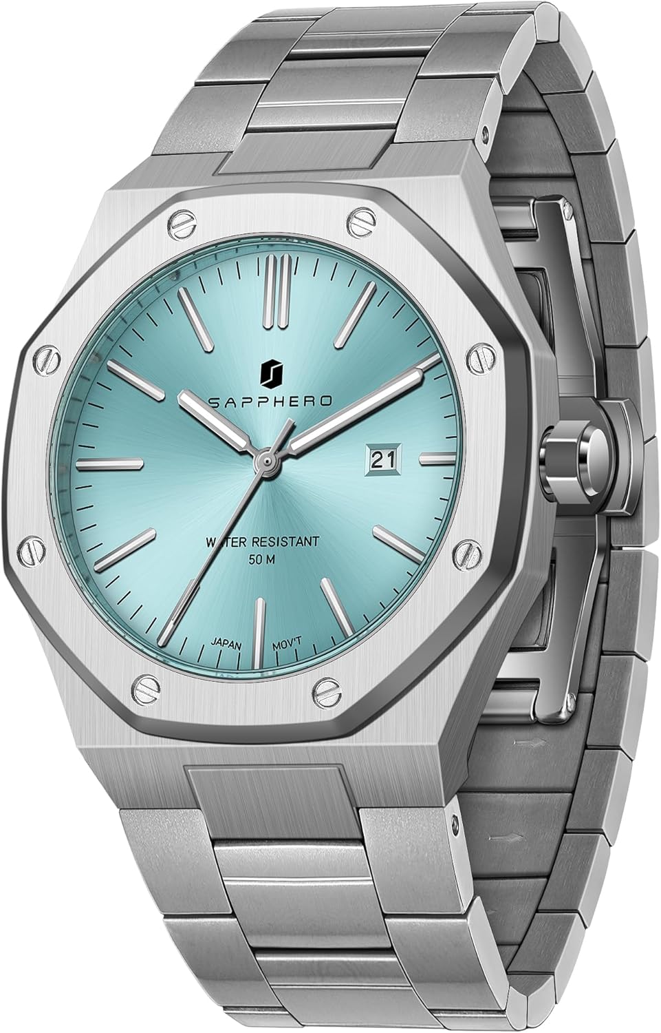 Detalle de SAPPHERO Herrenuhr SO-2110 – Edelstahl, Quarzwerk, 42 mm Gehäuse, 3 ATM Wasserdicht