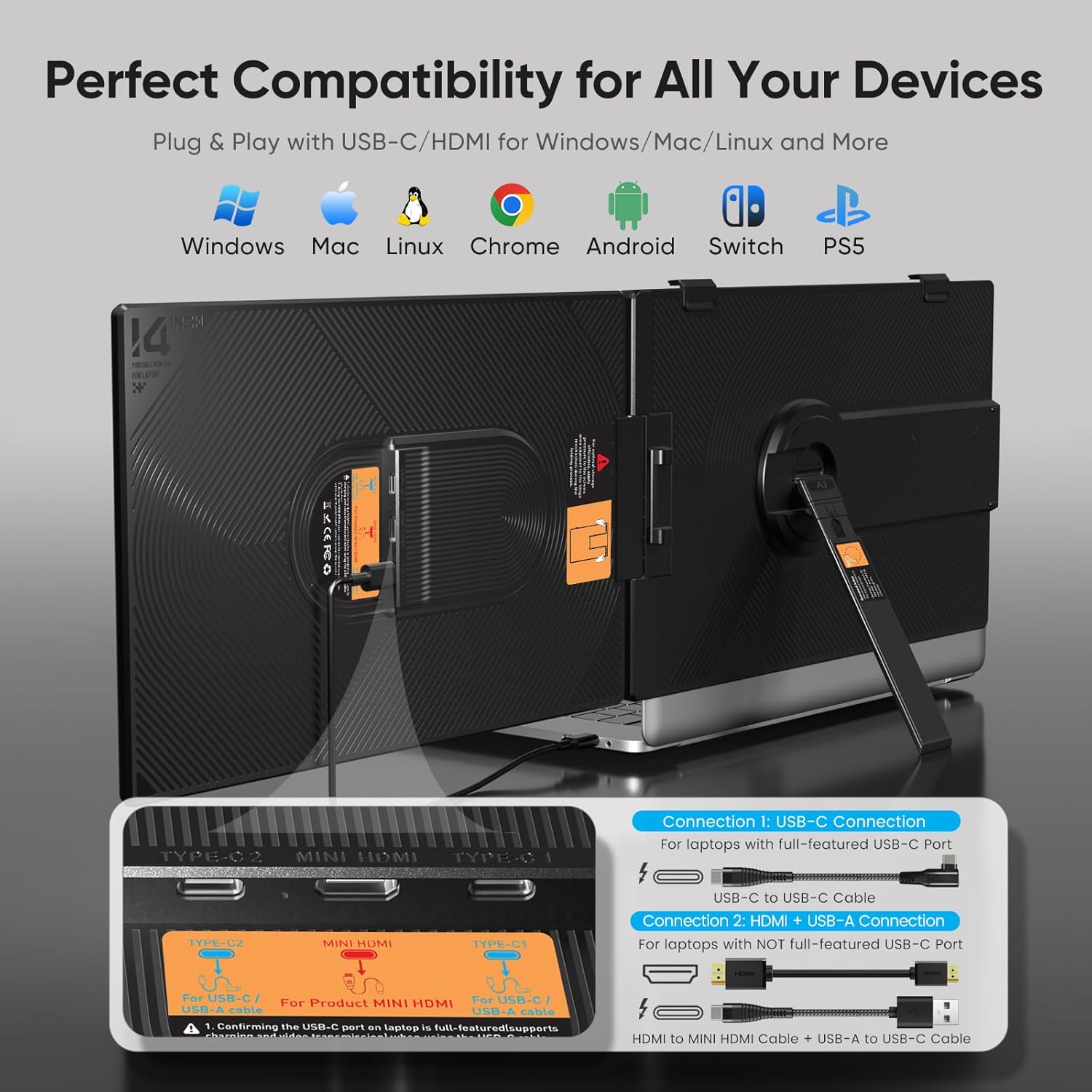 Detalle de VueForge Laptop Screen Extender 14" FHD Dual Screen Monitor (USB-C/HDMI)