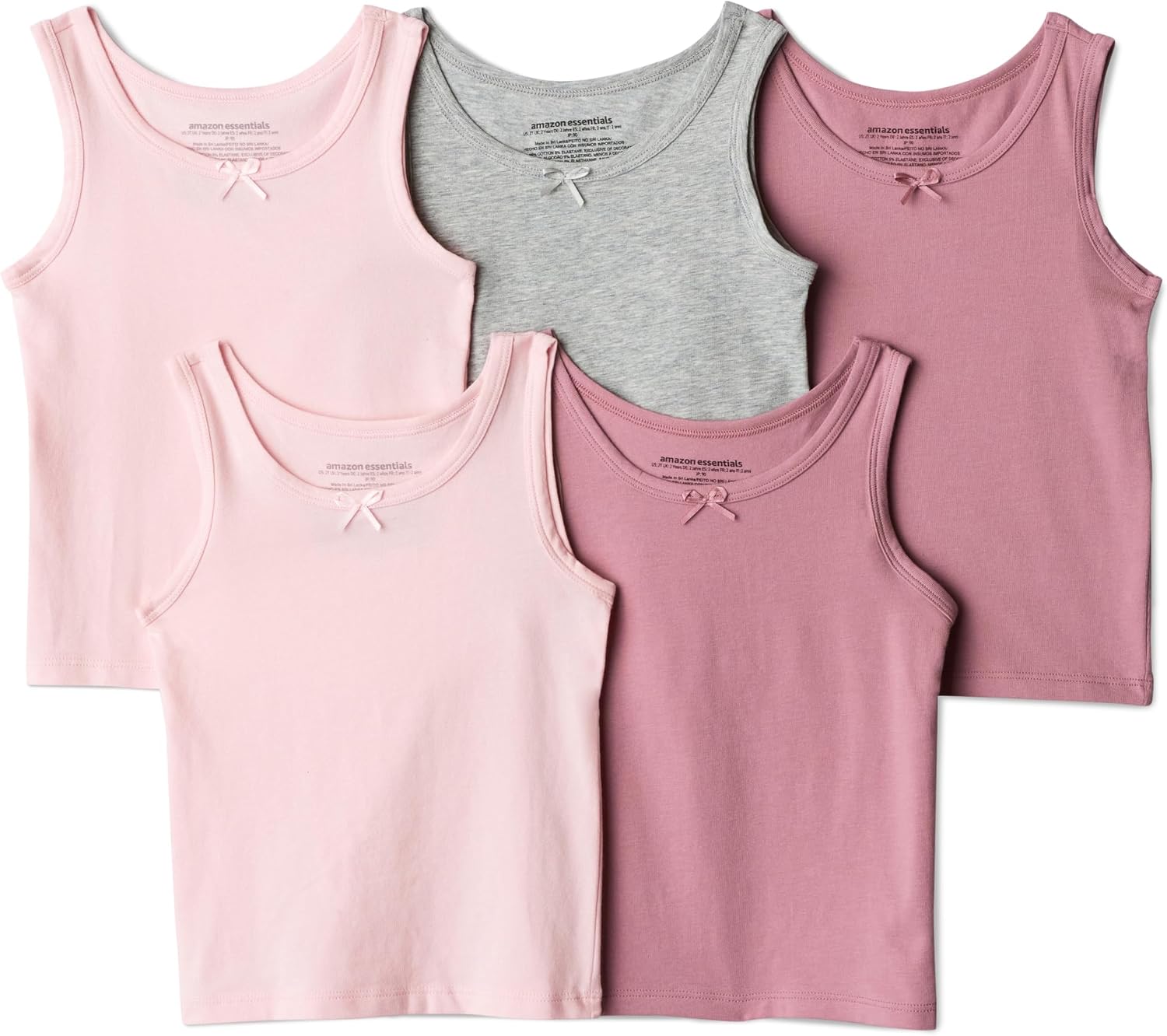 Amazon Essentials Mädchen Tanktop-Unterhemden aus Baumwoll-Jersey, 5er Pack