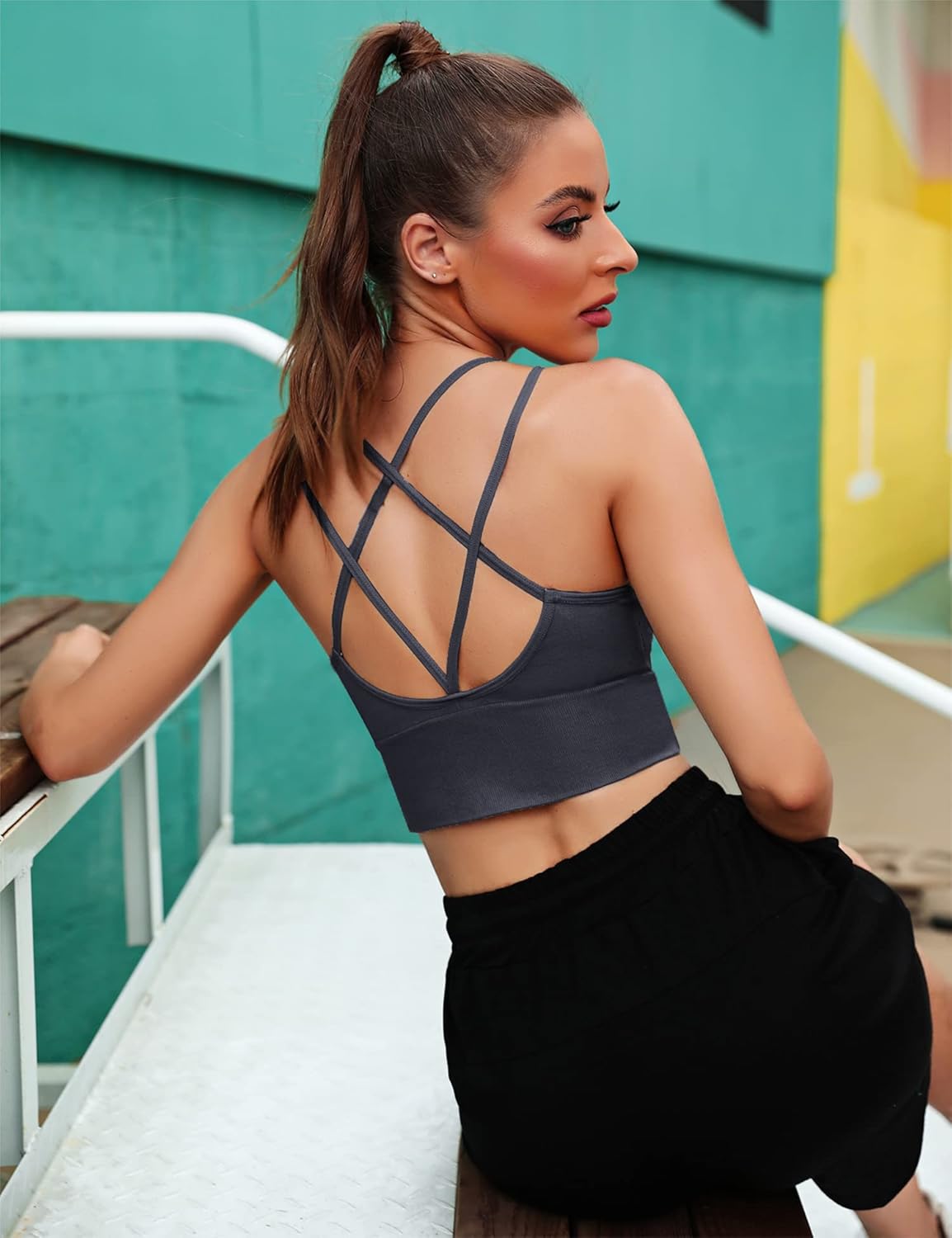 Thumbnail 2 de Sykooria Femme Soutien-Gorge Sport sans Armature avec coussinets amovibles – S à XL