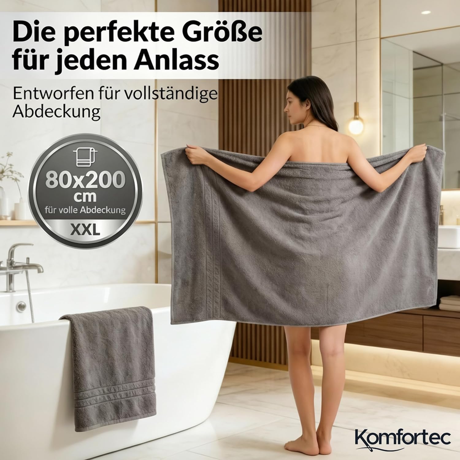 Thumbnail 1 de Komfortec Saunatuch Set 80x200 cm Anthrazit Grau