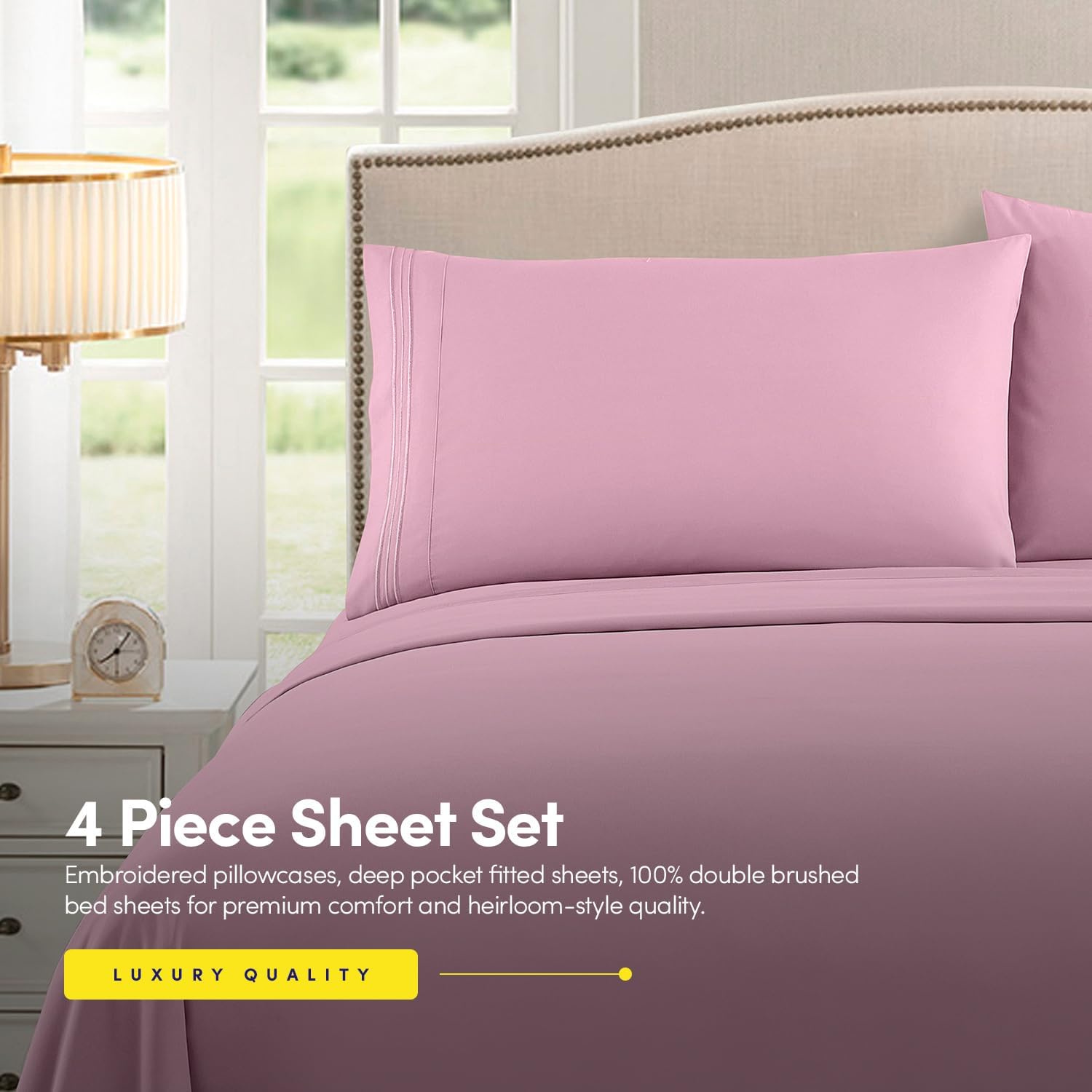 Thumbnail 3 de 1500 Supreme Collection Twin XL Pink Sheet Set (3 Piece) with Stay-In-Place Fit and Deep Pockets