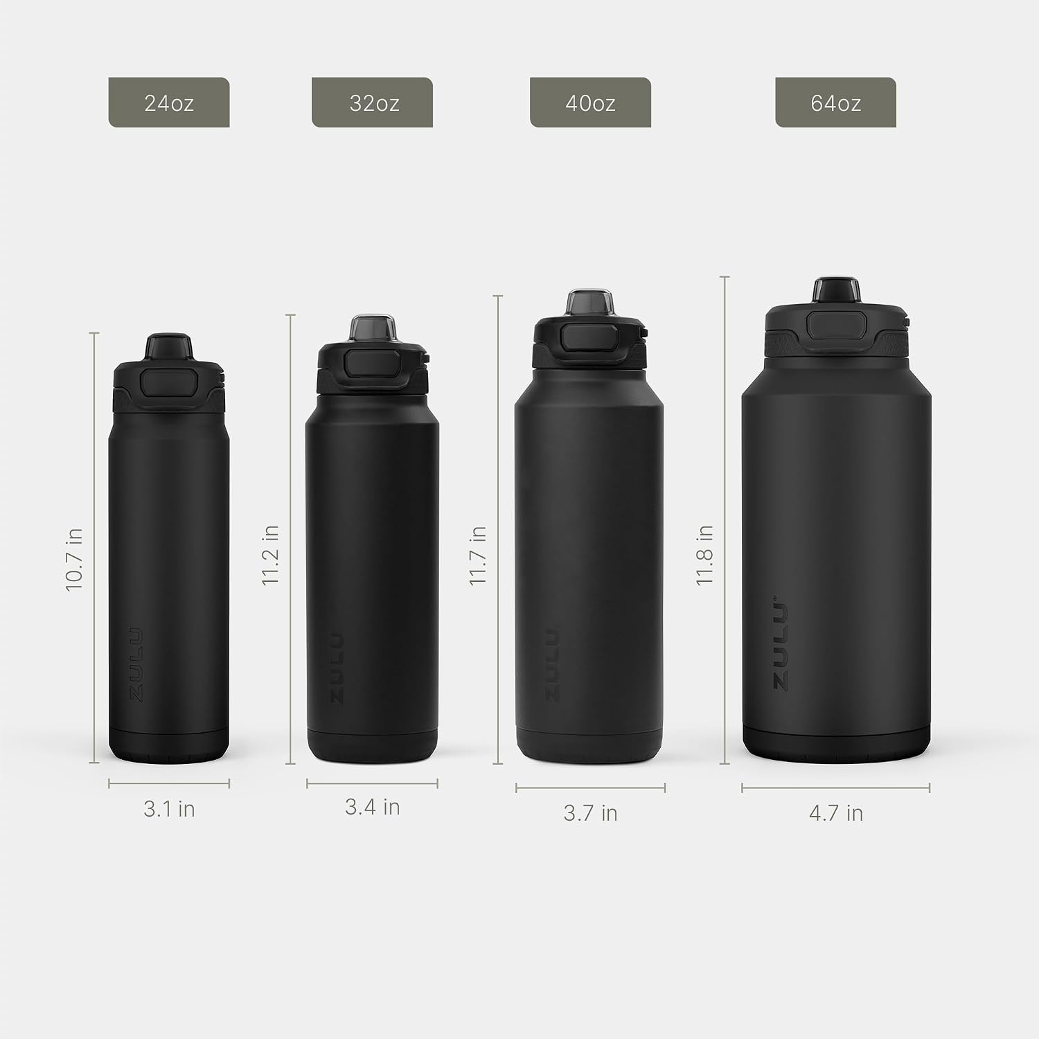 Detalle de ZULU Powerfill Pro 40oz Stainless Steel Water Bottle with Quick Fill Lid (Leak-Proof Locking Lid) - Black
