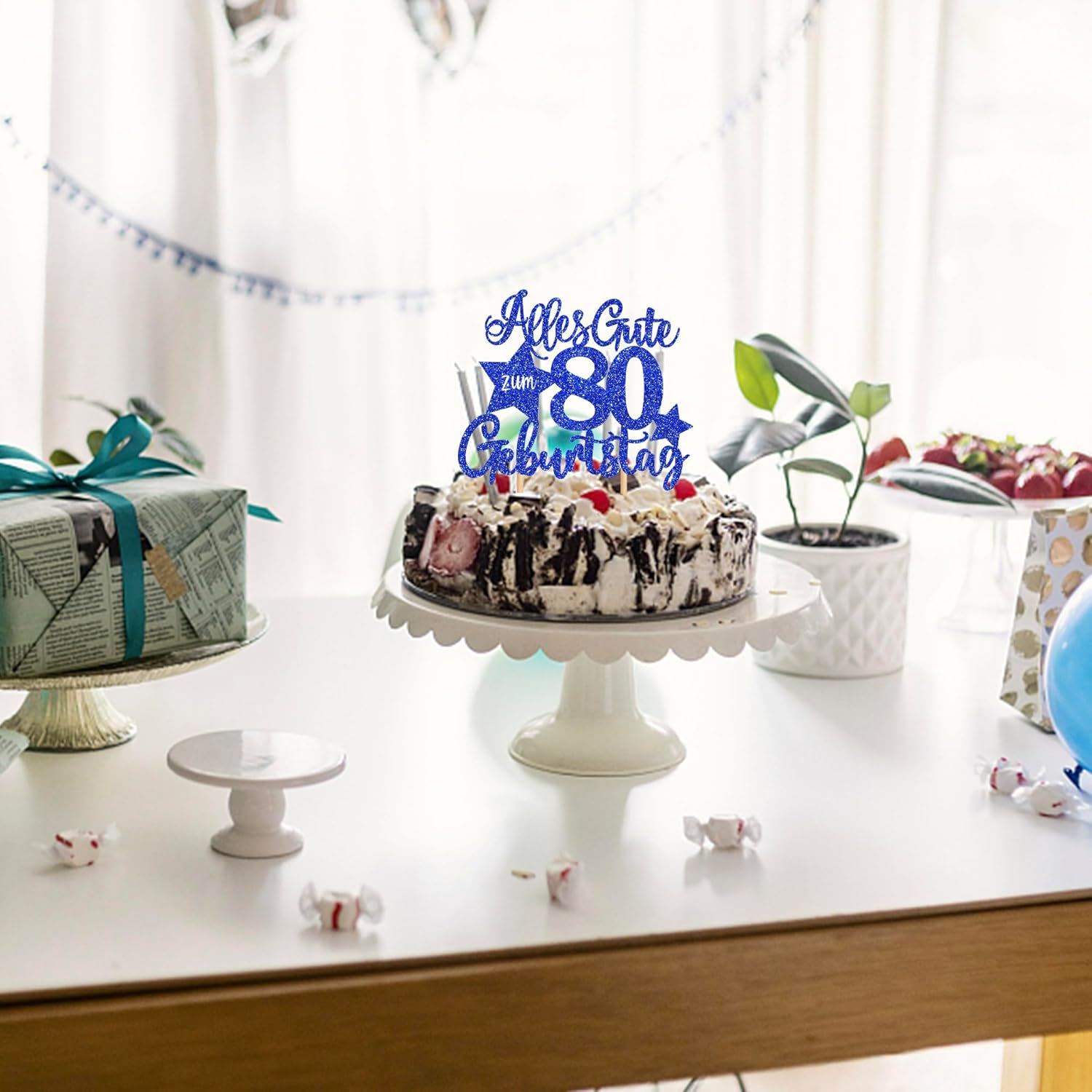 Thumbnail 6 de 80er Geburtstag Kuchen Topper – 1 Stück Blau, Alles Gute zum 80. Geburtstag, fertige Tortendekoration