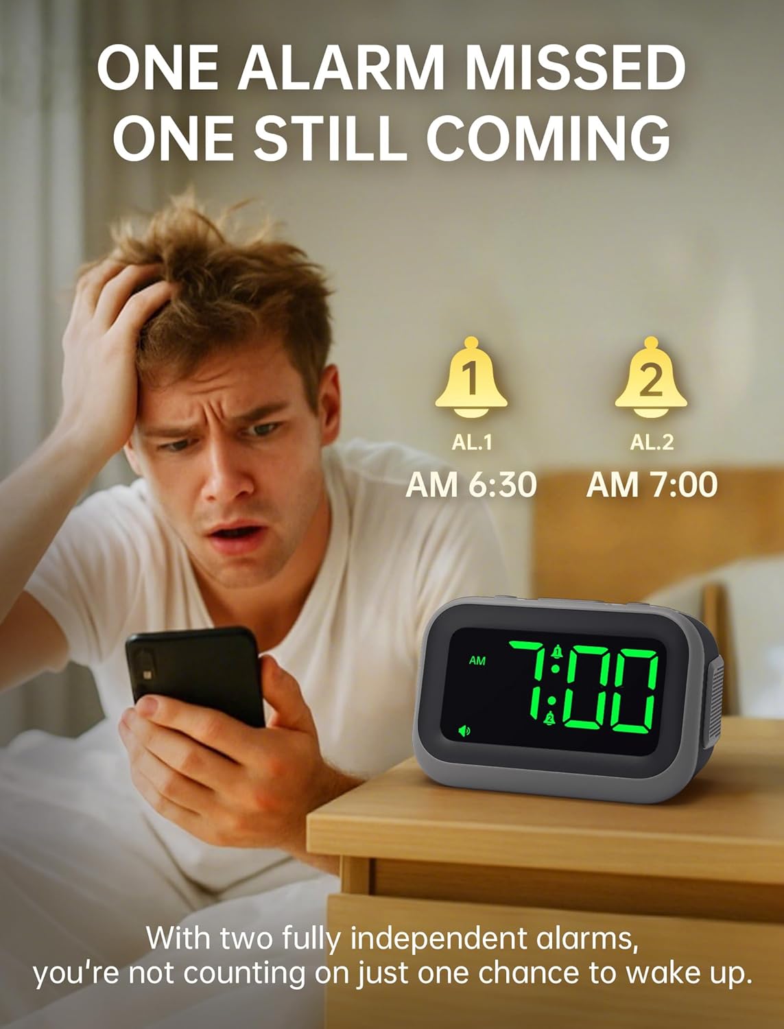 Detalle de Acedeck Super Loud Alarm Clock, 115dB, Dual Alarms and 6 Sounds