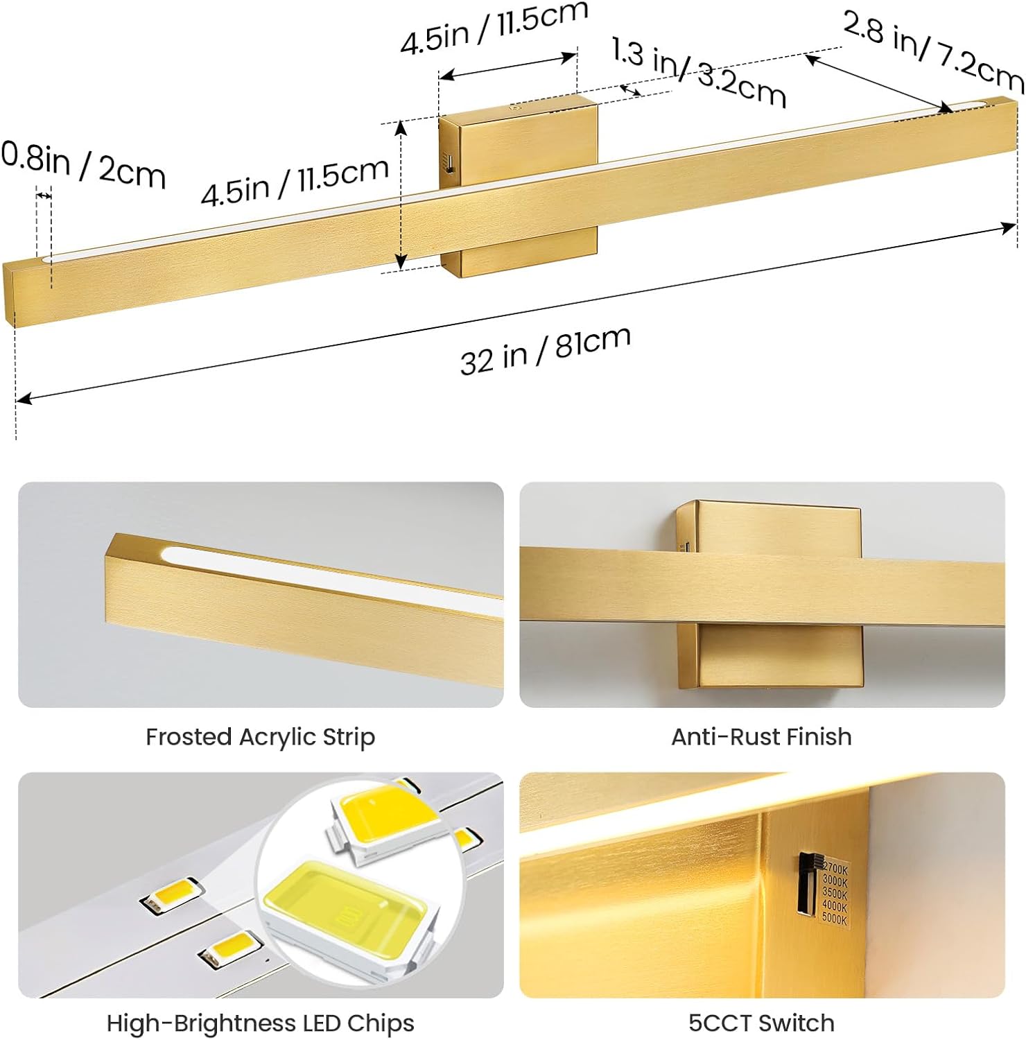 Detalle de CCYCOL Bathroom Vanity Light, 32-inch