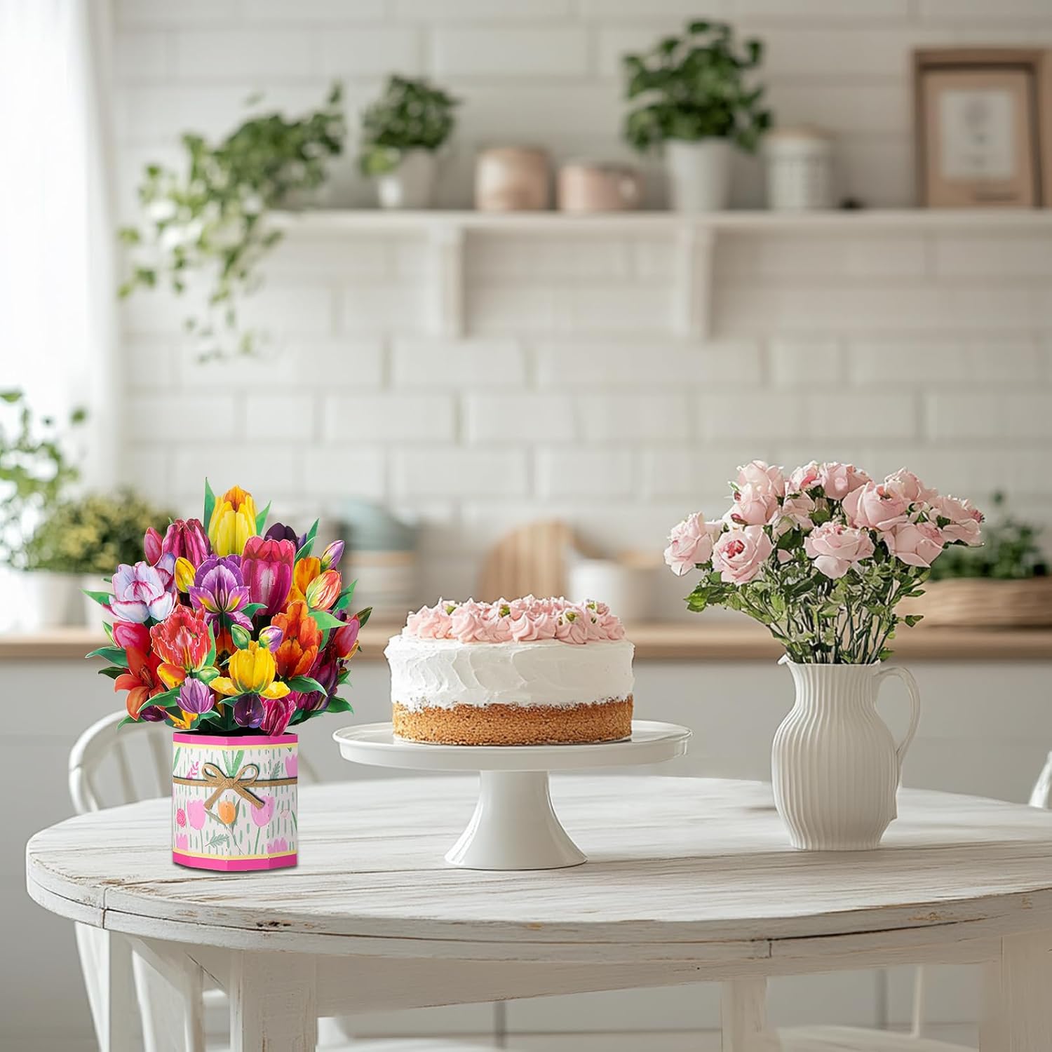Detalle de Tulpe Pop Up: Grußkarte mit Tulpenstrauß – inklusive Notizkarten und Umschlägen