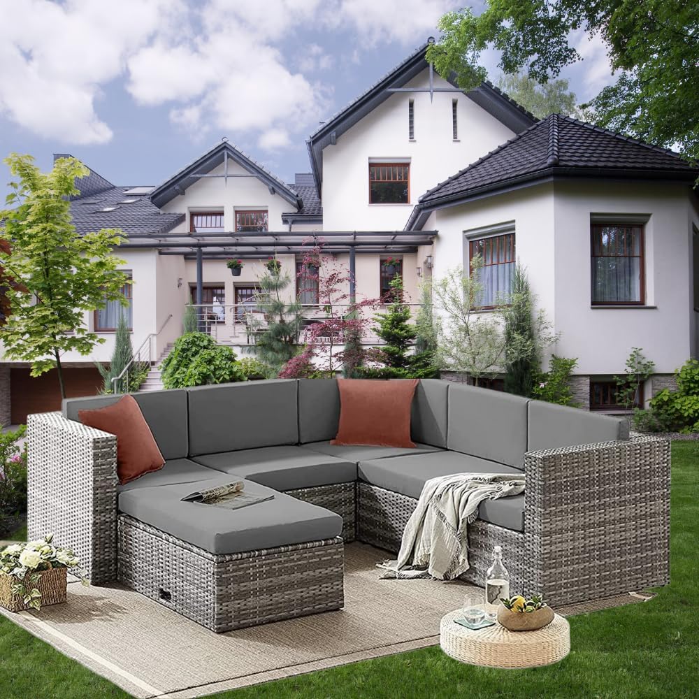 Thumbnail 2 de EVRE Monaco Rattan Garden Furniture Set: 6 Piece Outdoor Lounge with Convertible Table