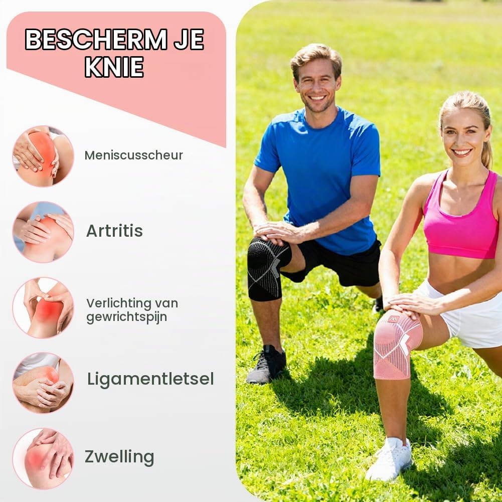 Detalle de Beugo 5341418 sportkniebrace, 2 stuks, roze maat L met siliconen grip