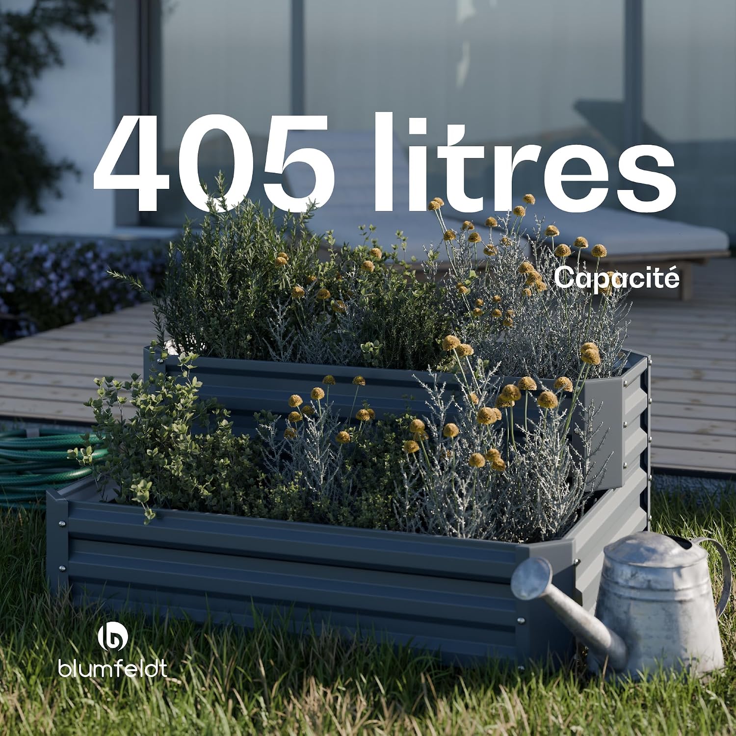 Detalle de blumfeldt High Grow verhoogd bloembed, 405 l, 2 niveaus, Galvalume-staal