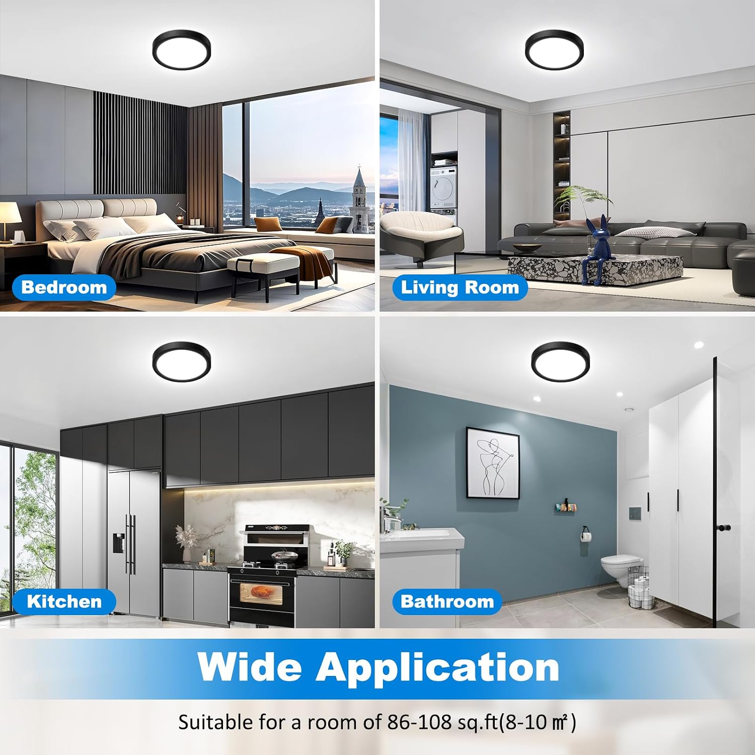 Thumbnail 6 de Befurglor LED Ceiling Lights 15W, 1500LM Daylight White – 2 Pack, Black, IP44 Bathroom-Friendly Flush Mount