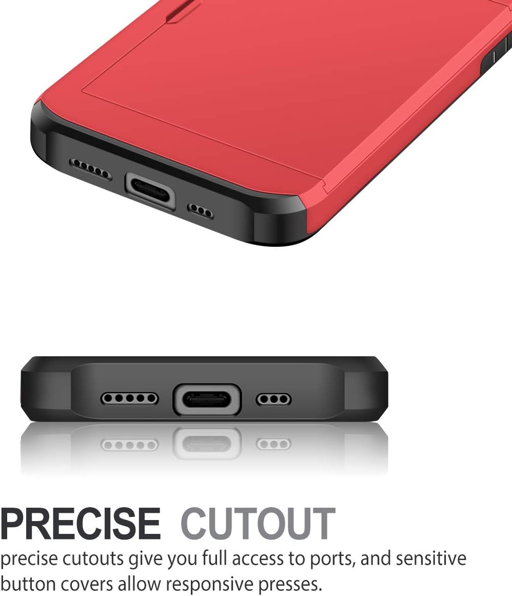 Detalle de Coolden Shockproof Wallet Case for iPhone 12 Mini (Red) – Hybrid TPU/PC Protective Case with Card Slot