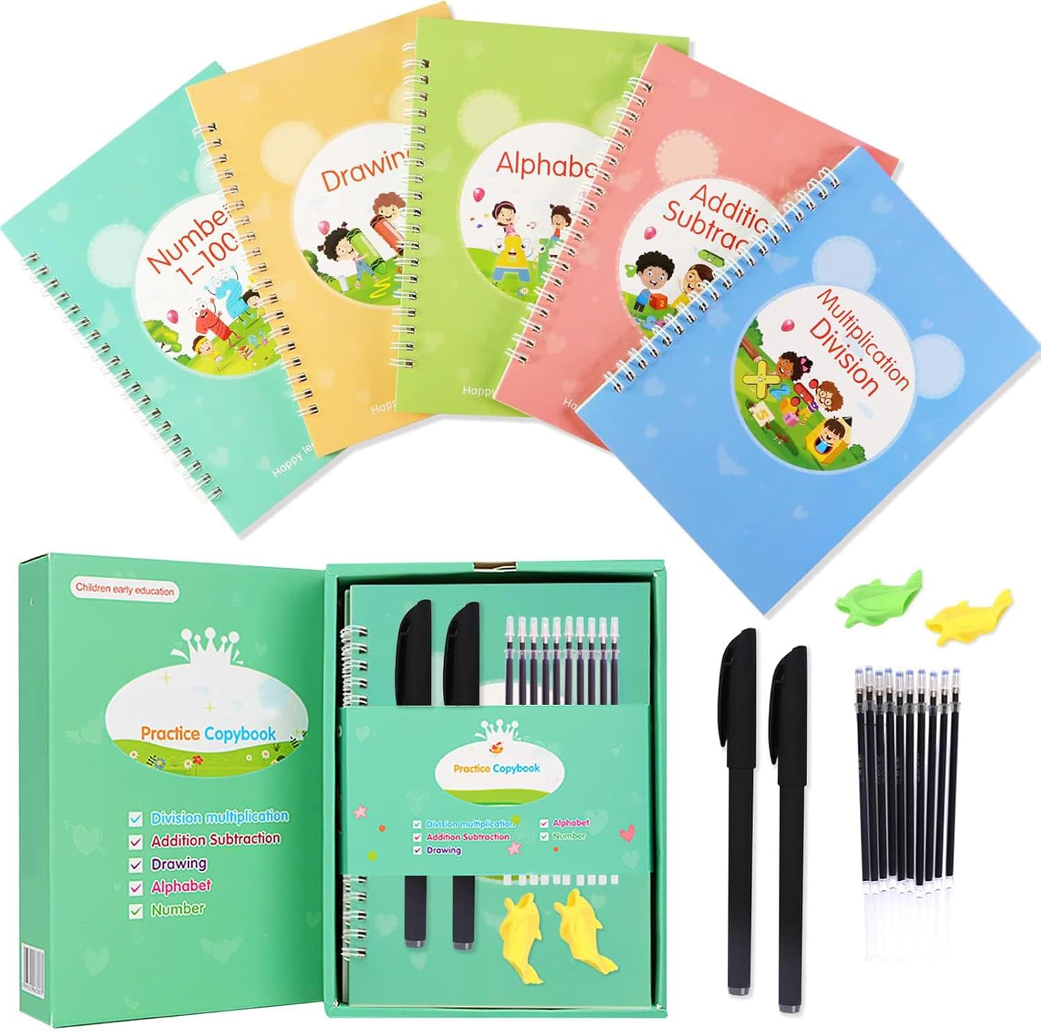 Reusable handwriting practice copybooks, 5-book set