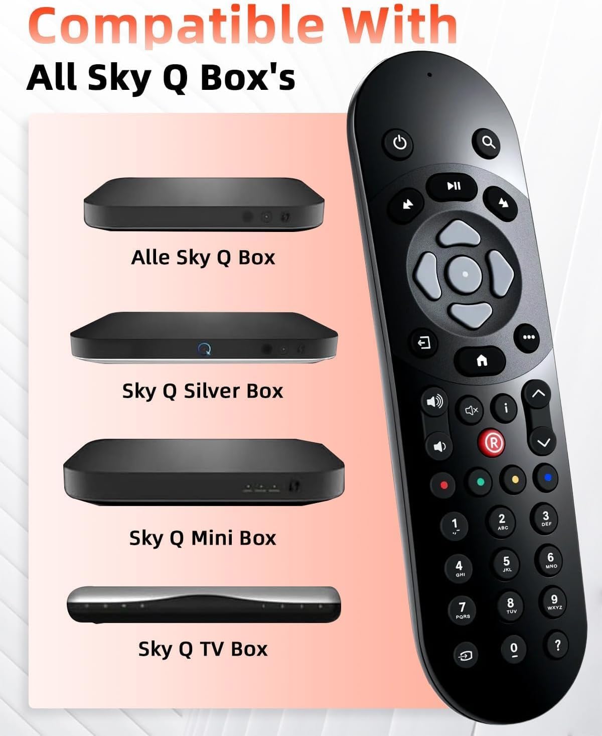 Detalle 2 de Glitfix Ersatz Fernbedienung für Sky Q Receiver – Plug & Play, 10 m Reichweite