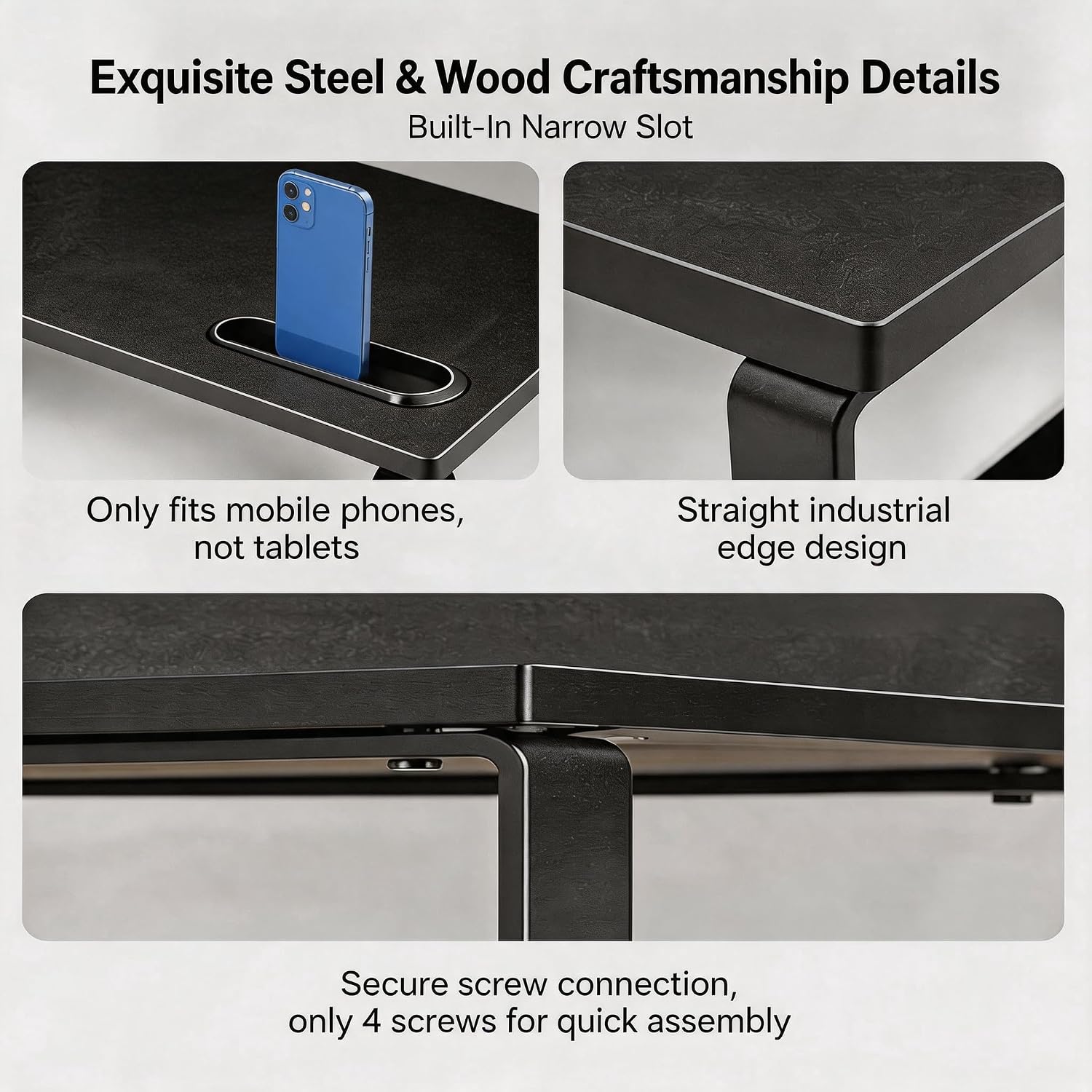Detalle de DOMSHOCT Monitor Stand Riser with Phone Holder — 40 x 24 cm, 50 kg Load, Black