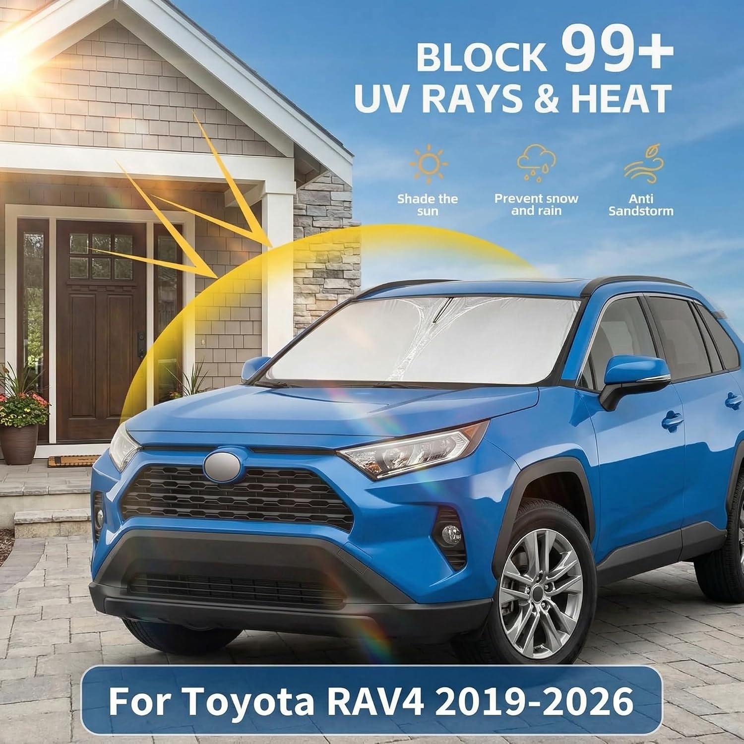 Detalle de Toyota RAV4 Windshield Sun Shade (2019–2026): Custom Front Window Shade for LE, XLE, Premium, XSE, Limited, SE, TRD Off-Road