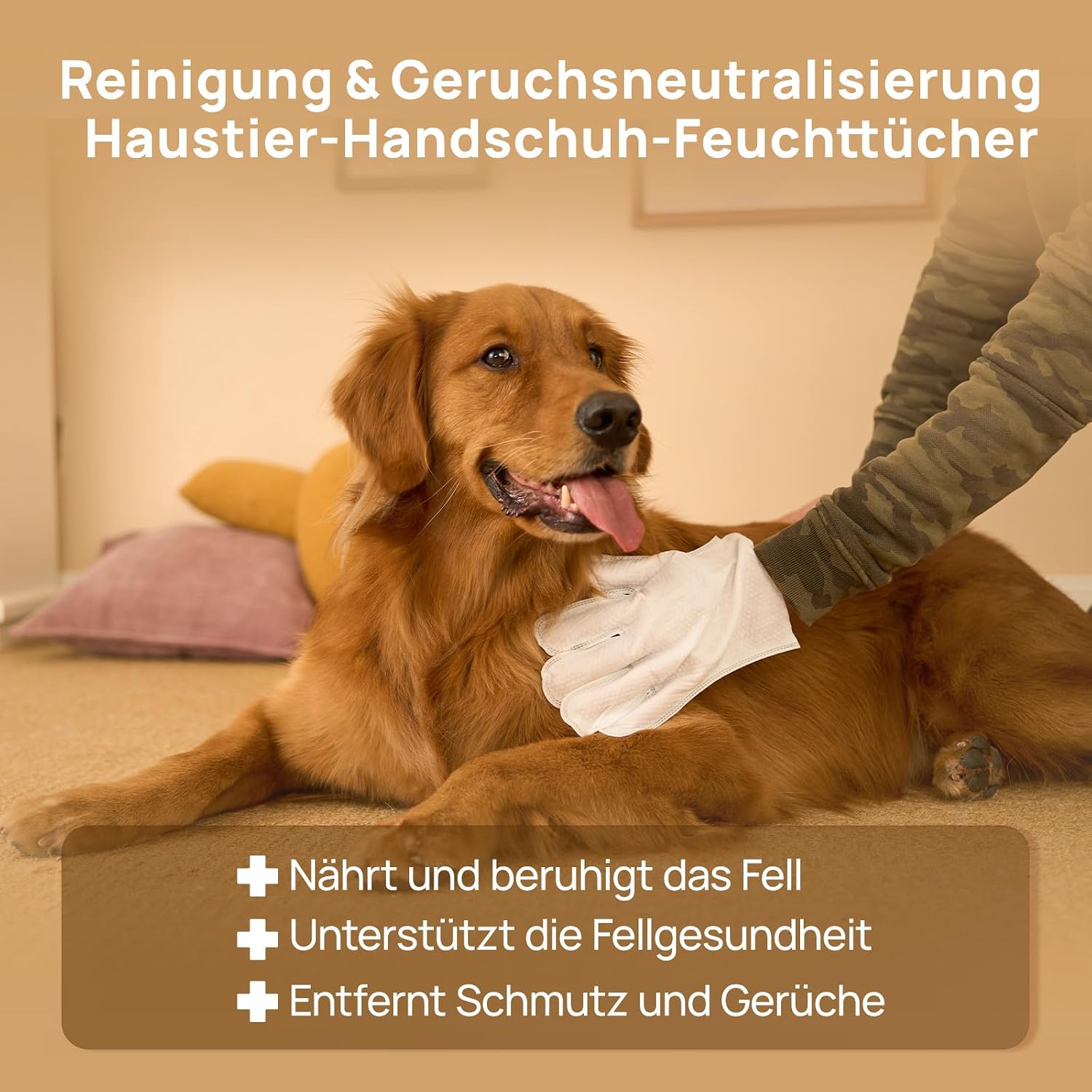 Detalle 2 de HICC PET Reinigungshandschuhe – 20 Feuchttücher zur Fellpflege und Pfotenreinigung (Kokosölformel, ohne Ausspülen, Kokosduft)